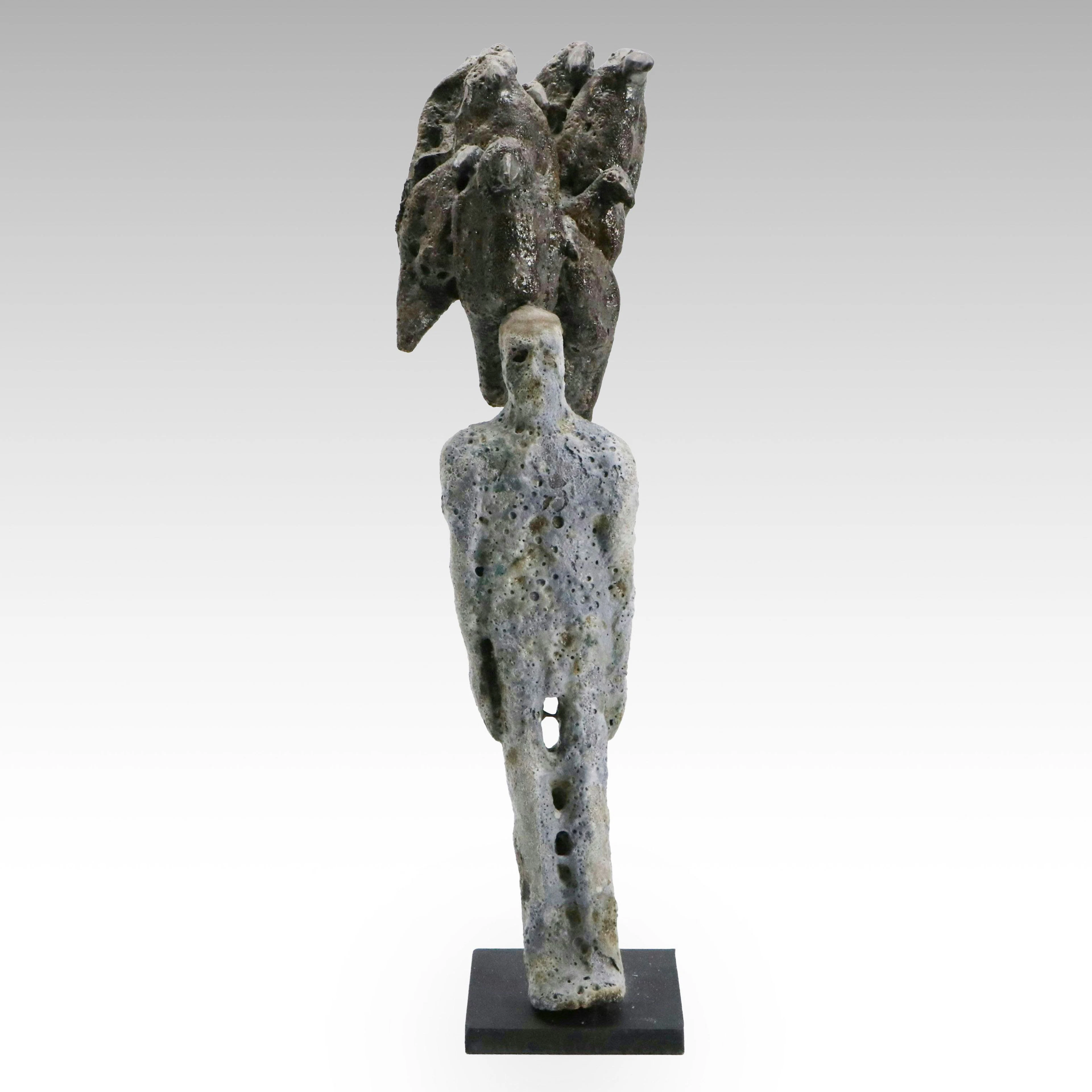 Mark Chatterley Ceramic Sculpture of Man and Crows, 21st Century