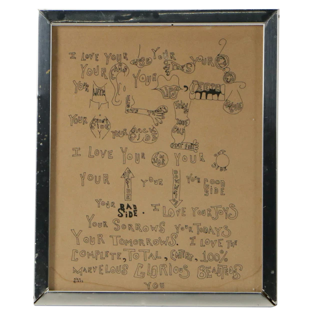 Naïve Doodle Declaration of Love Lithographic Print, 1973