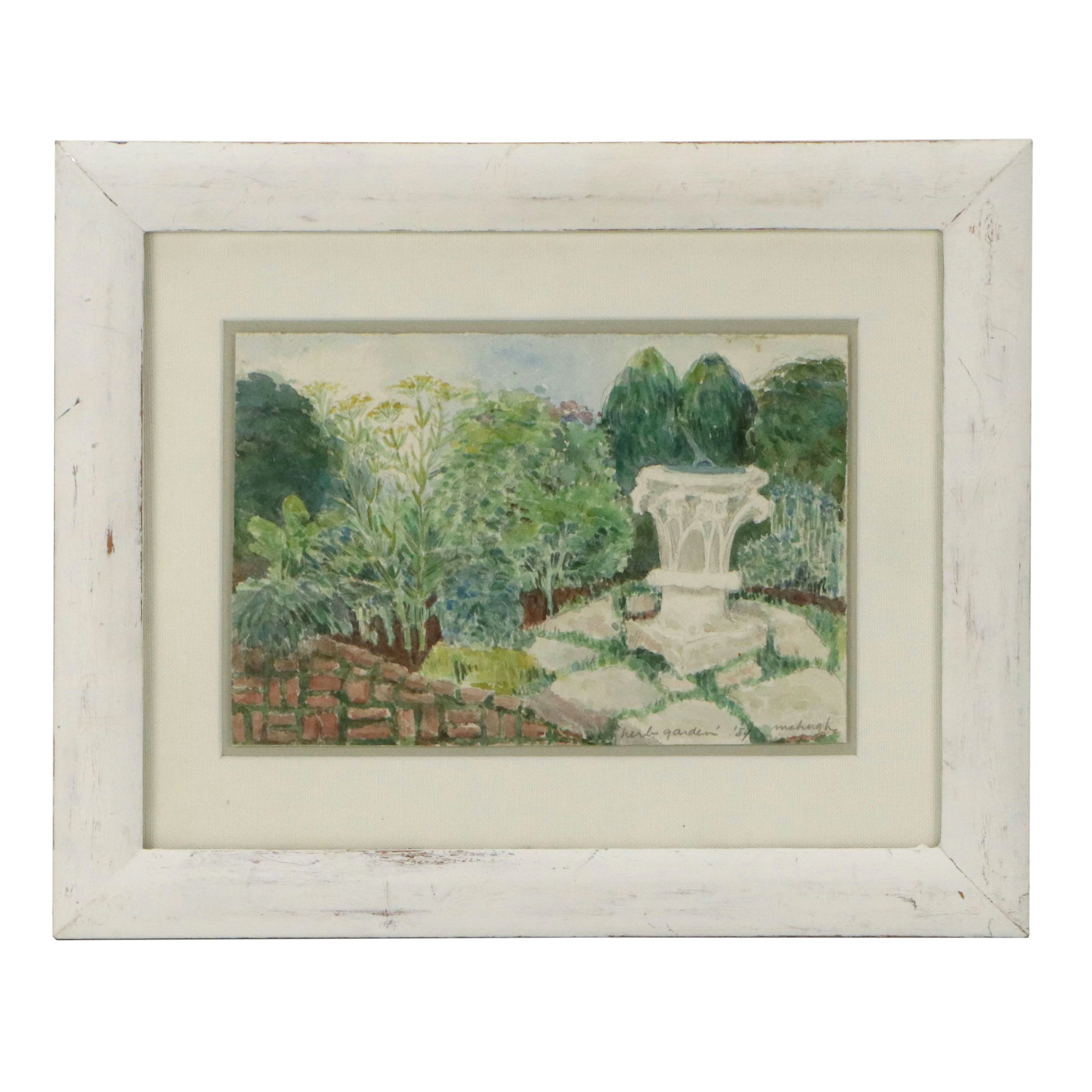 McHugh Watercolor Landscape Painting "Herb Garden," 1984