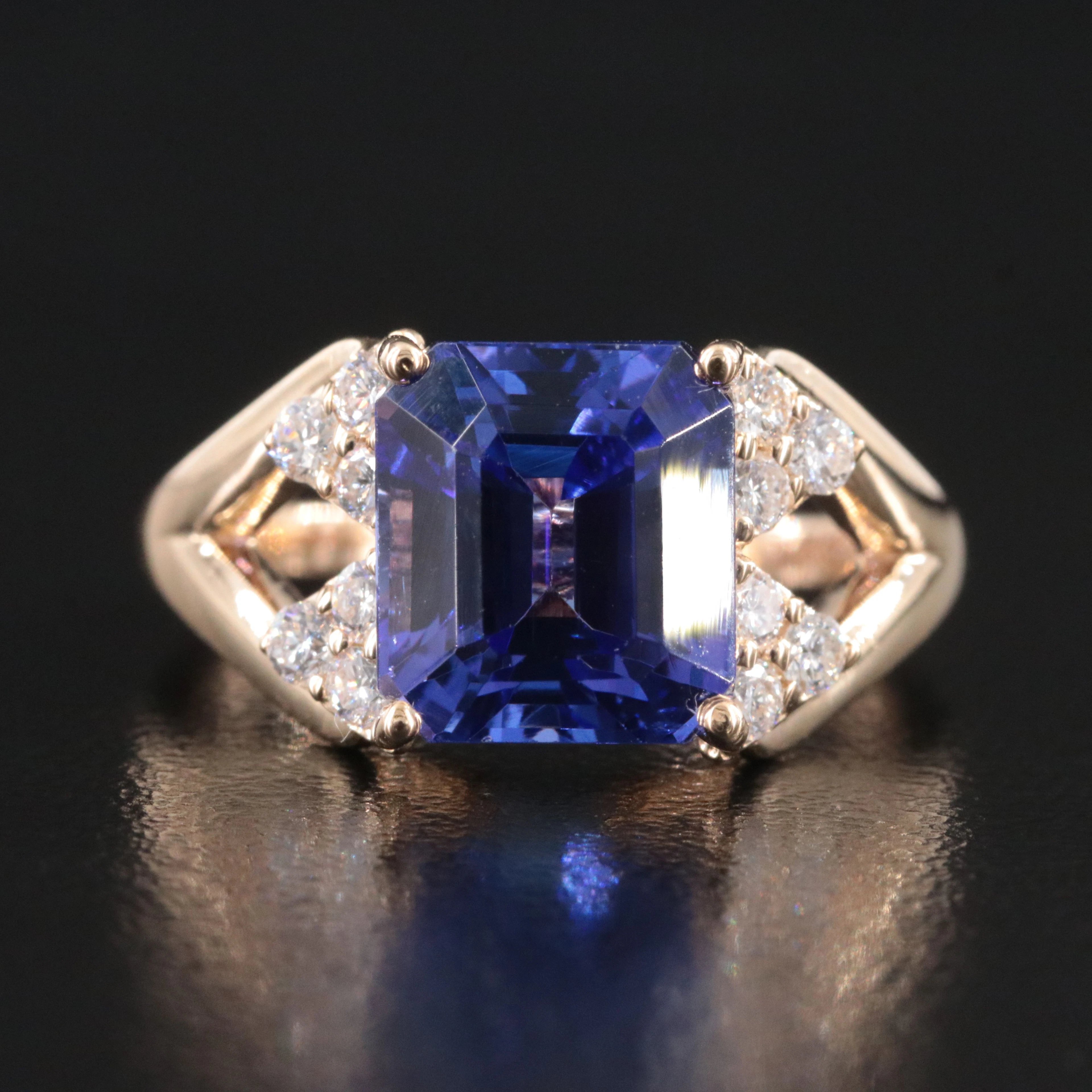 14K 5.11 CT Tanzanite and Diamond Ring with GIA Report