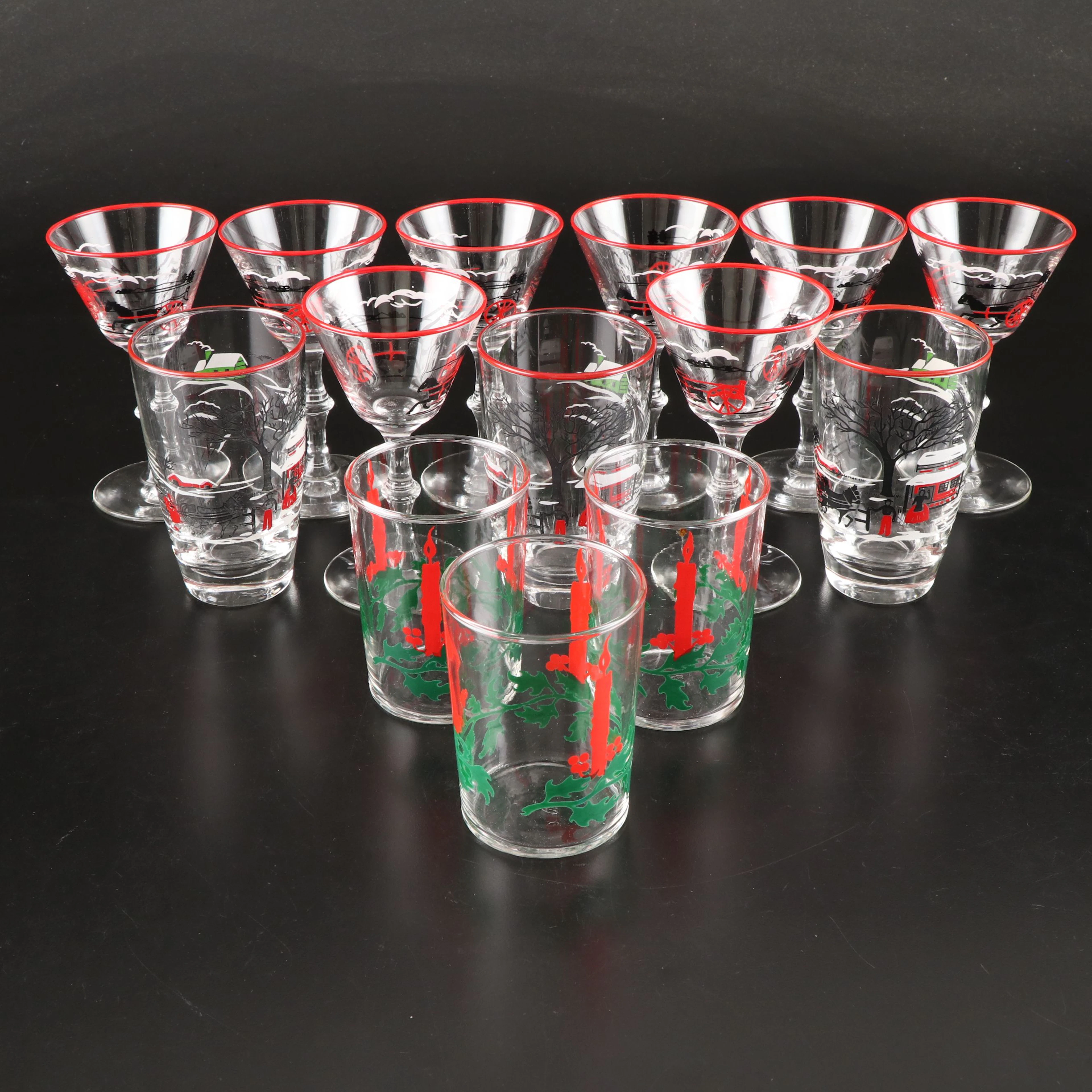 Libbey Holiday Glassware "Currier & Ives" Hostess Sets