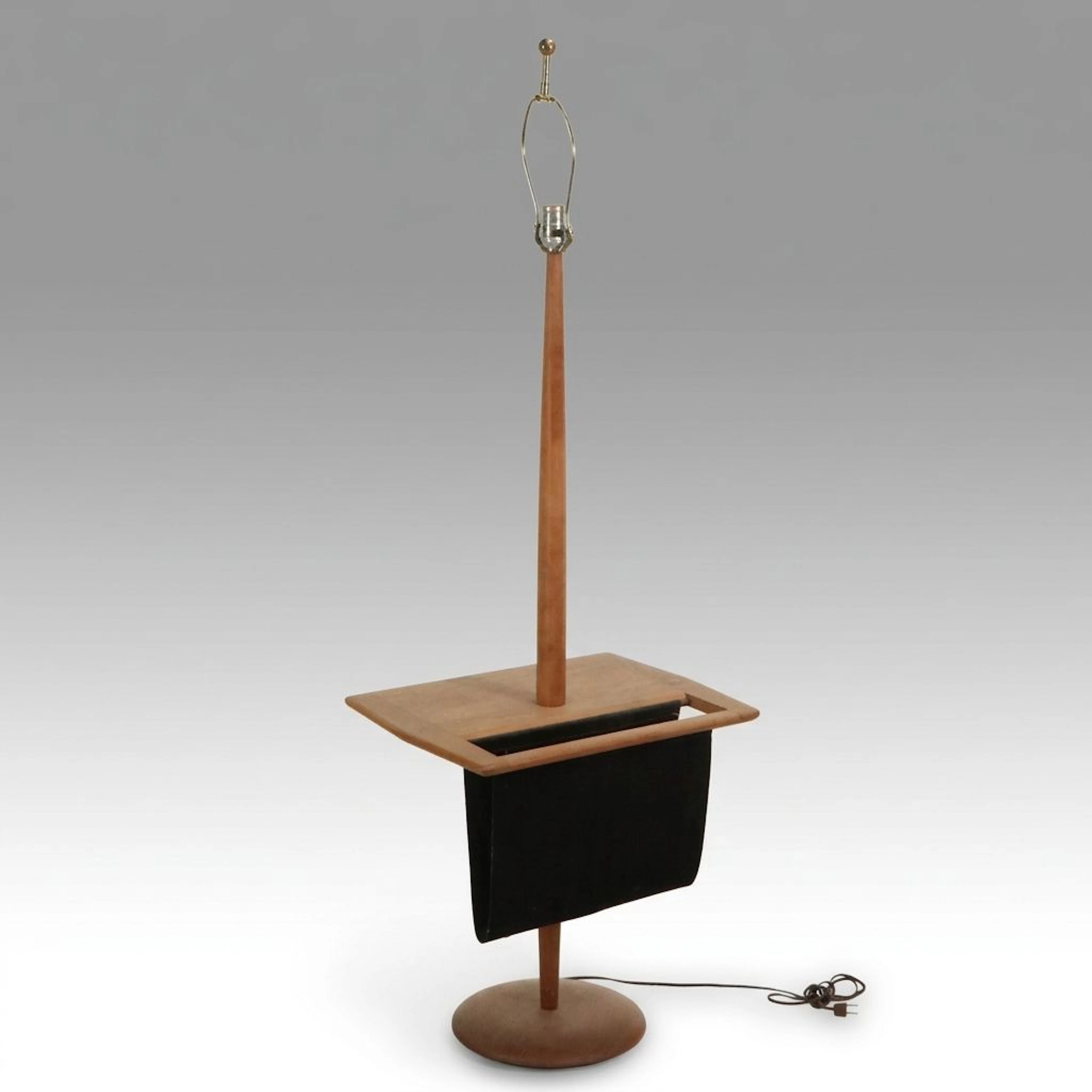 Laurel Lamp Mid Century Modern Walnut Floor Lamp Table with Suede Magazine Rack