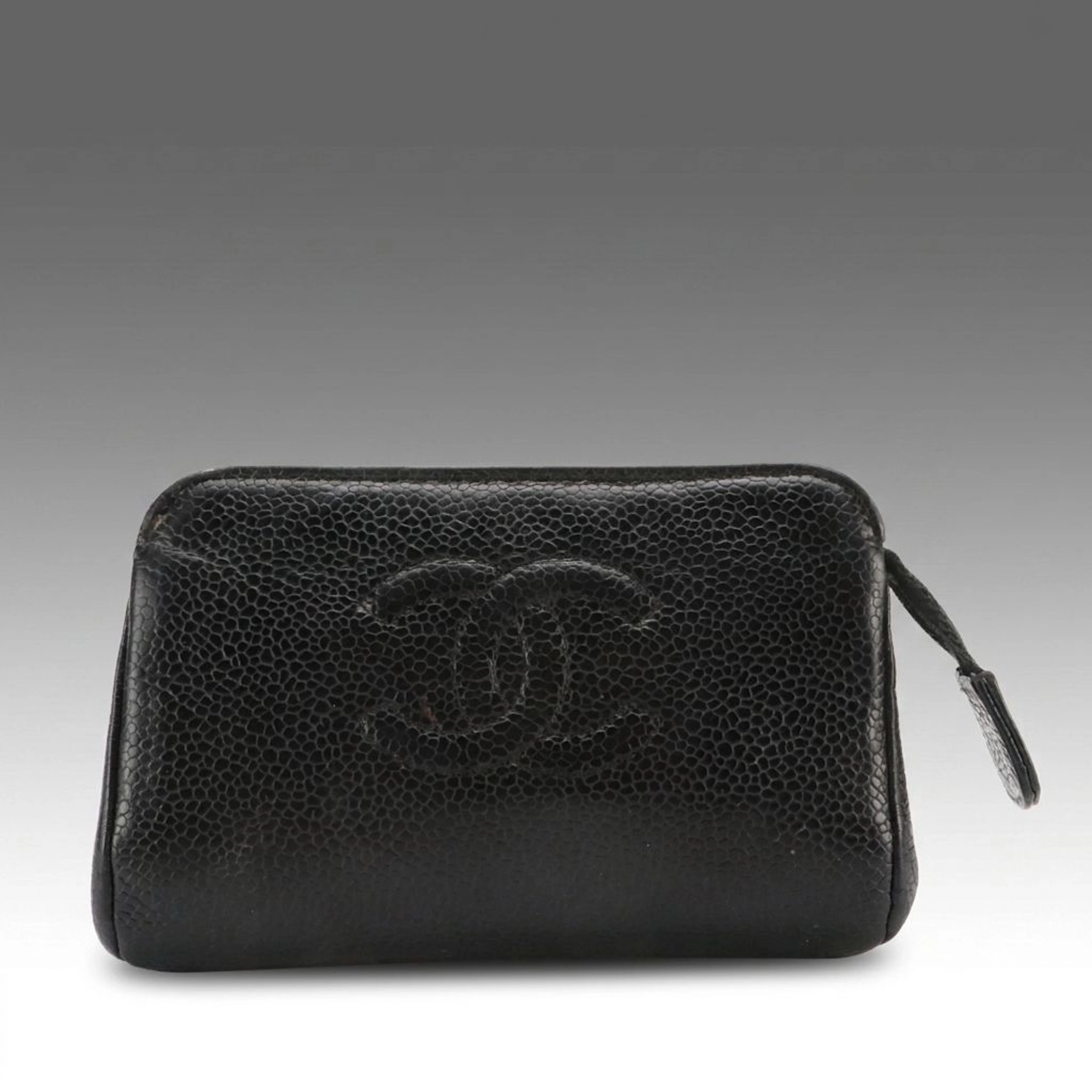 Chanel Timeless CC Cosmetic Zip Pouch in Black Caviar Leather with Box