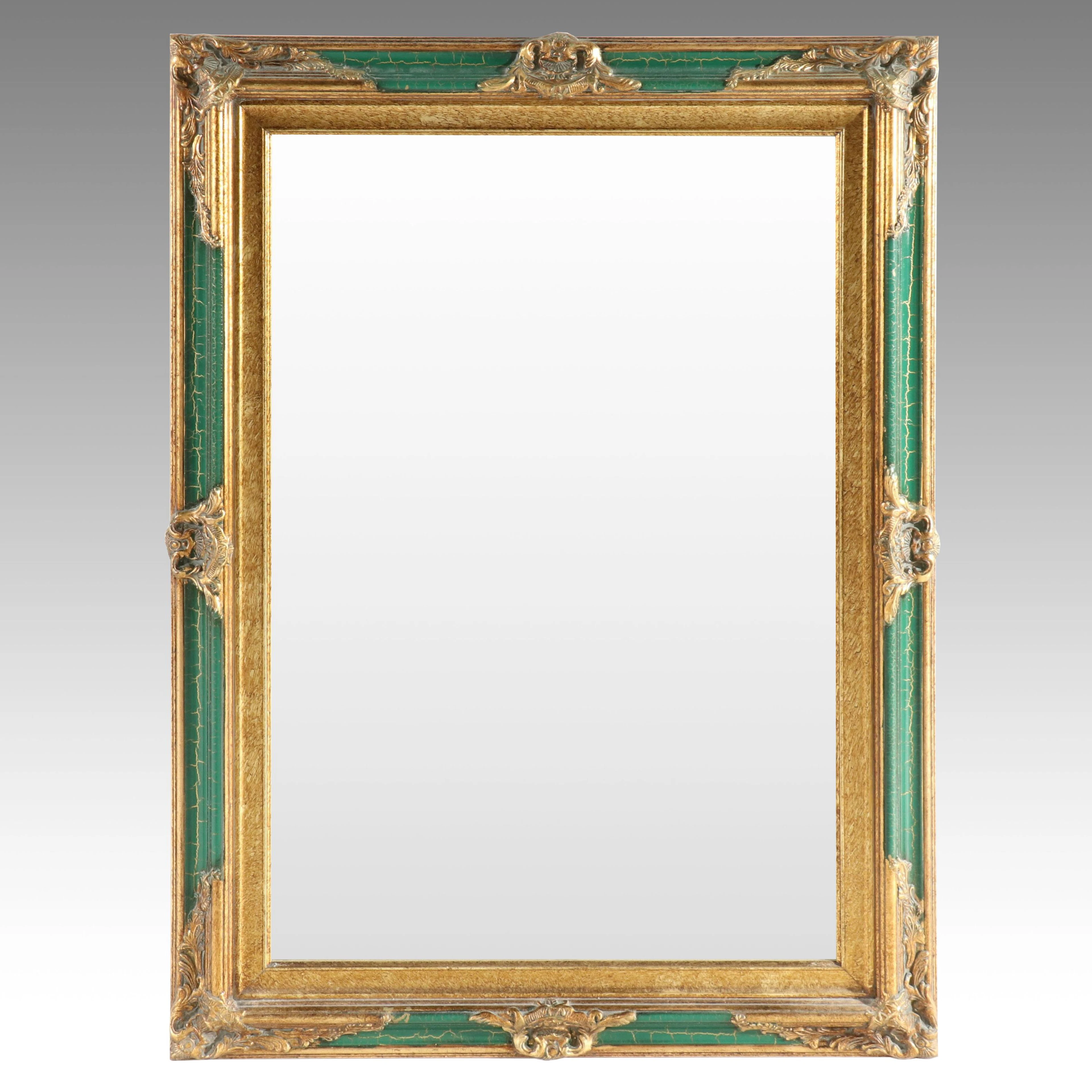 Neoclassical Style Giltwood and Emerald Enameled Wall Mirror