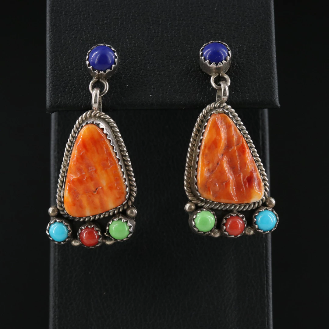 Running Bear Shop Sterling Spiny Oyster and Gemstone Earrings