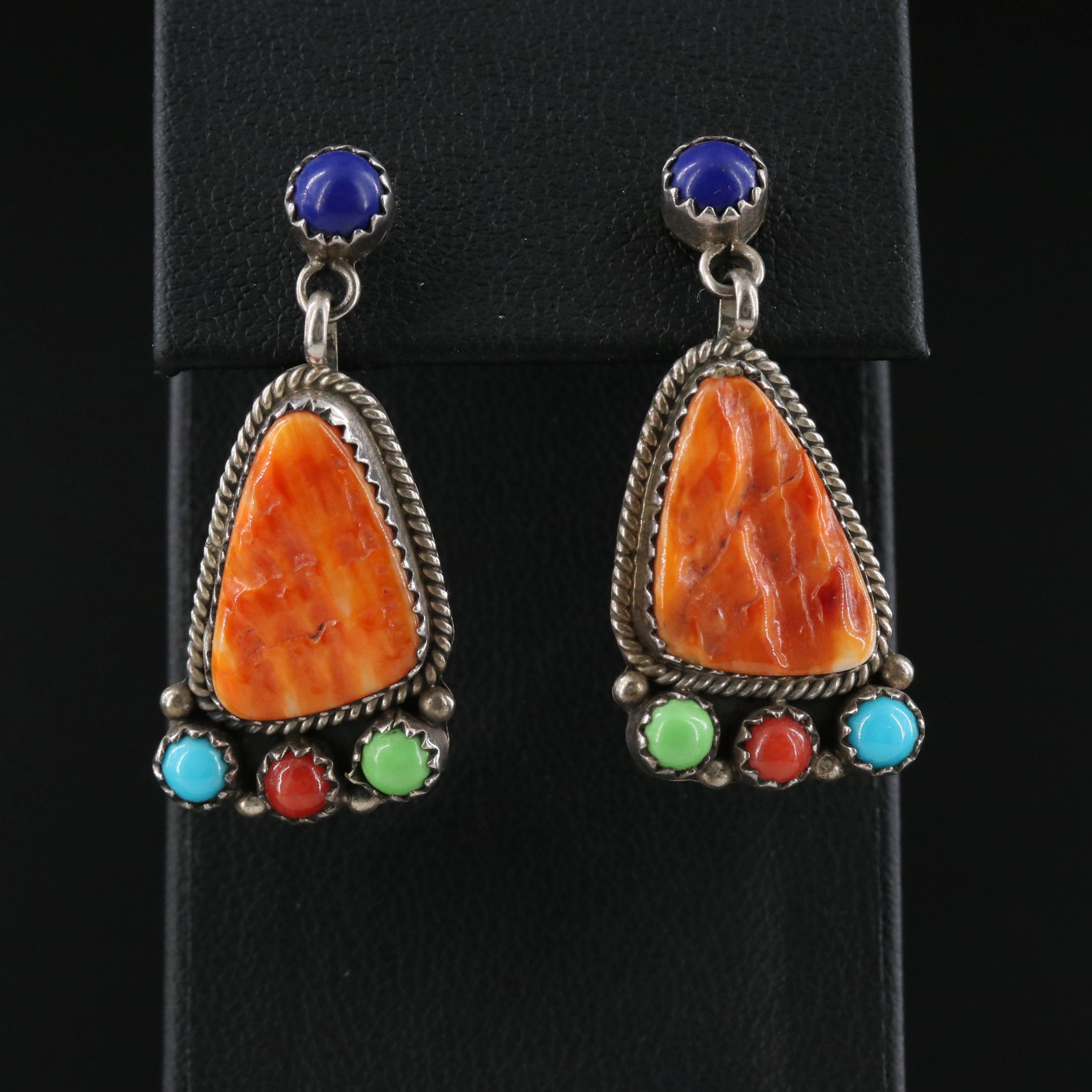 Running Bear Shop Sterling Spiny Oyster and Gemstone Earrings