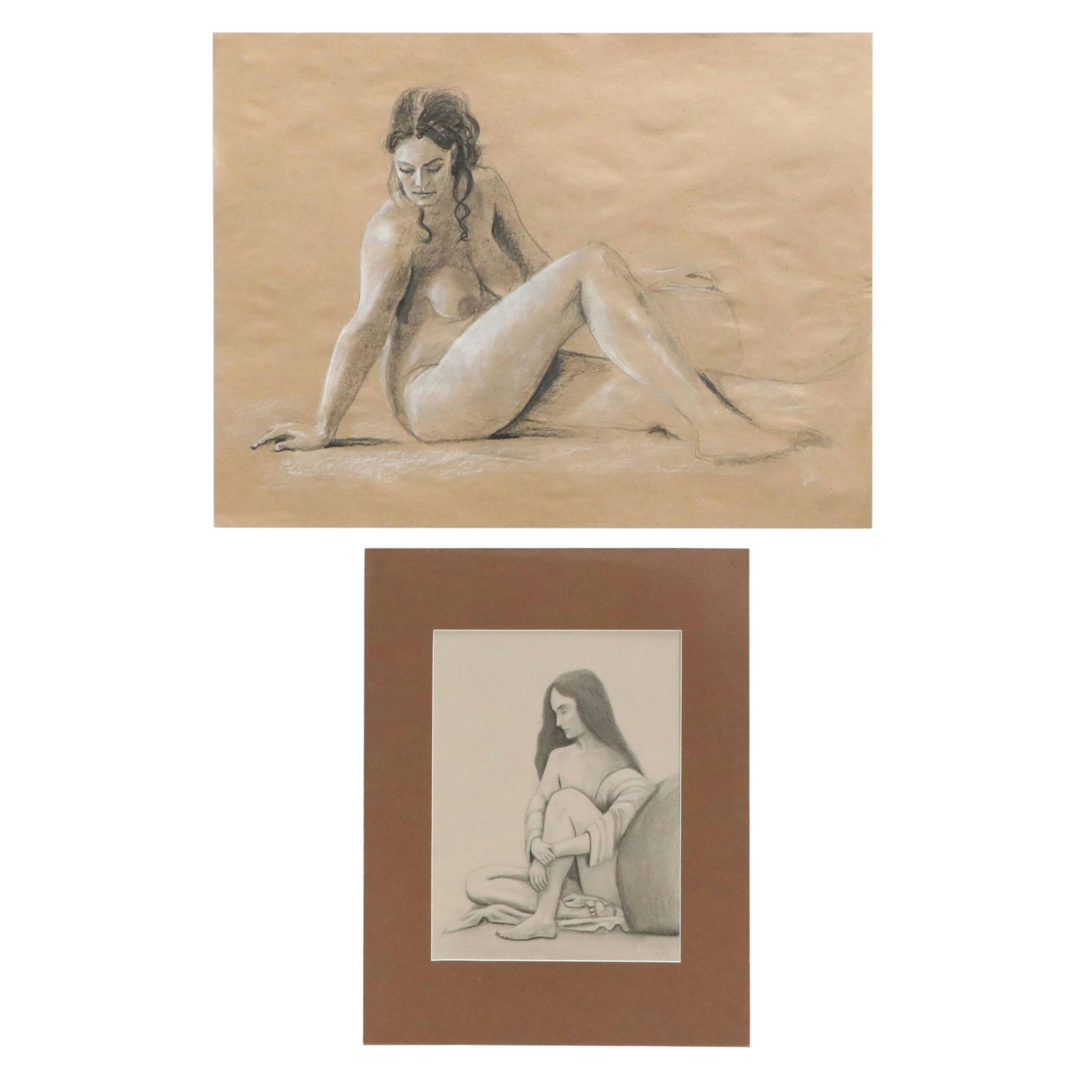 Larry Griggs Charcoal and Mixed Media Drawings of Female Figure Studies