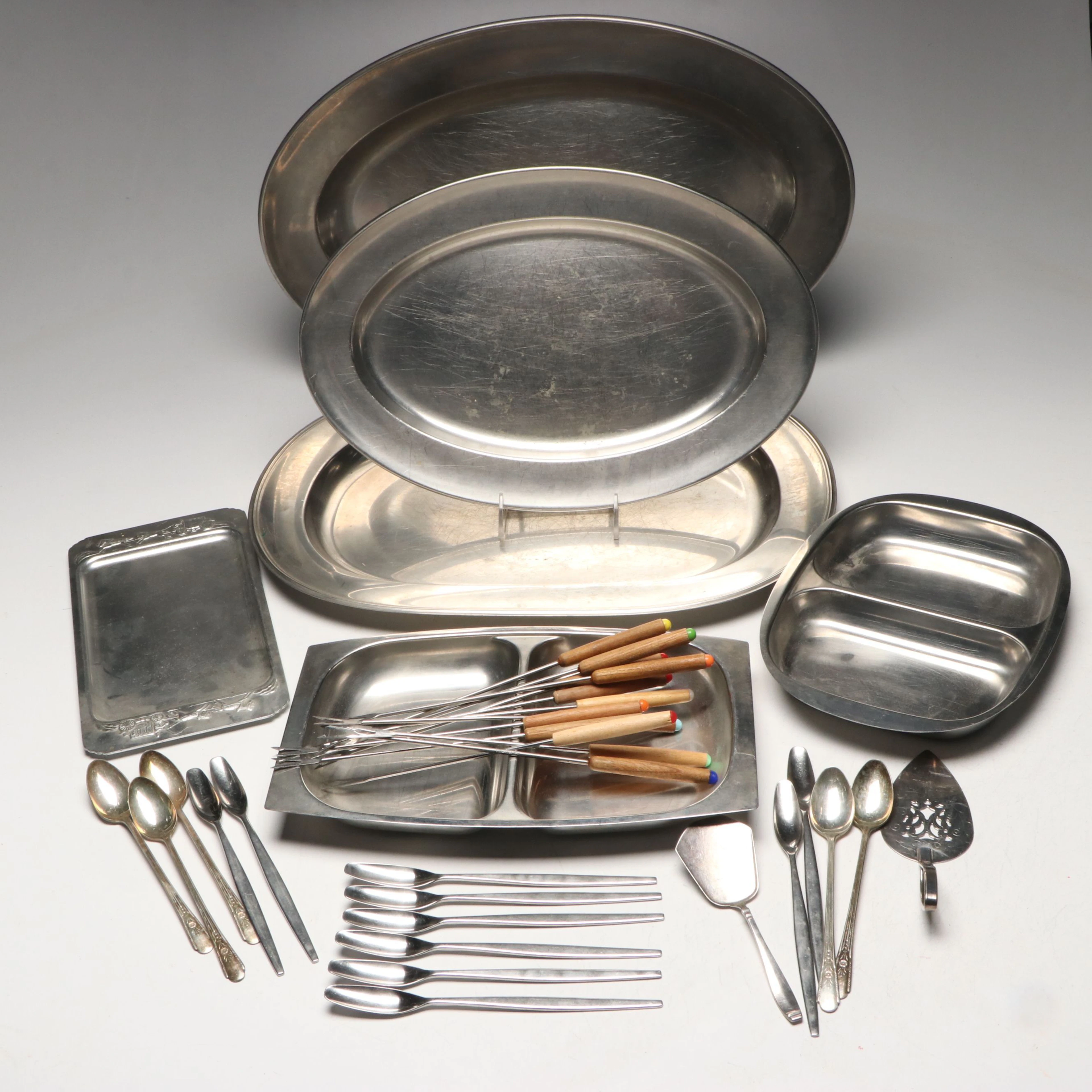 Kensington Silver Tone Tray & More Metal Trays and Flatware