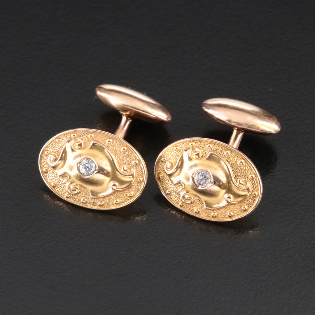 Art Nouveau 14K 0.12 CTW Diamond Oval Scroll Cufflinks