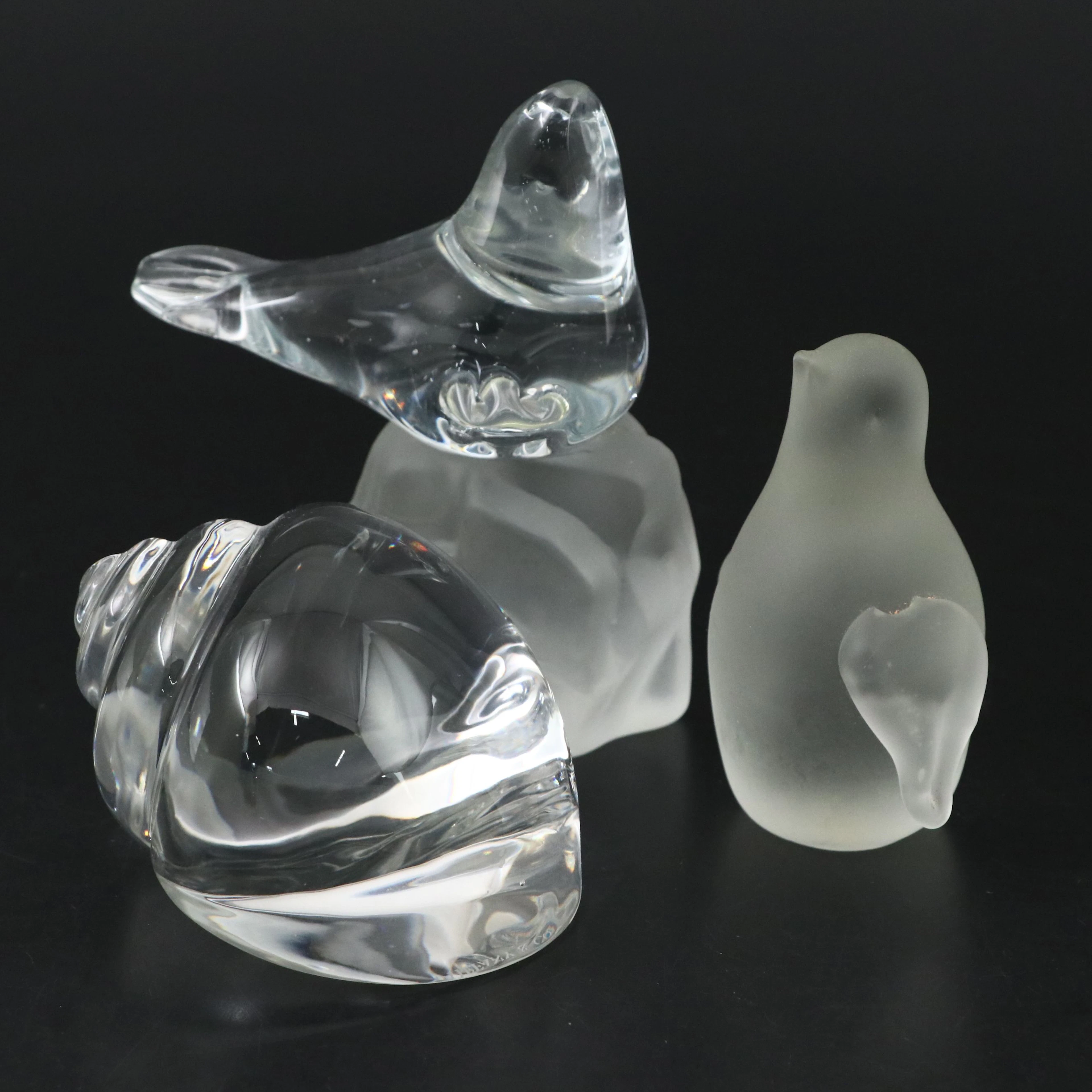 Tiffany & Co. Crystal Seashell with Seal and Penguin Figurines