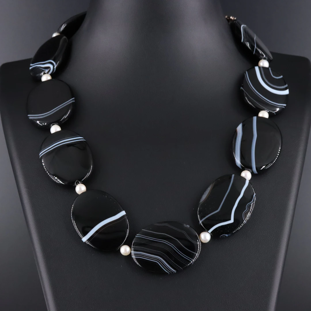 Agate Bead Necklace with Sterling Clasp