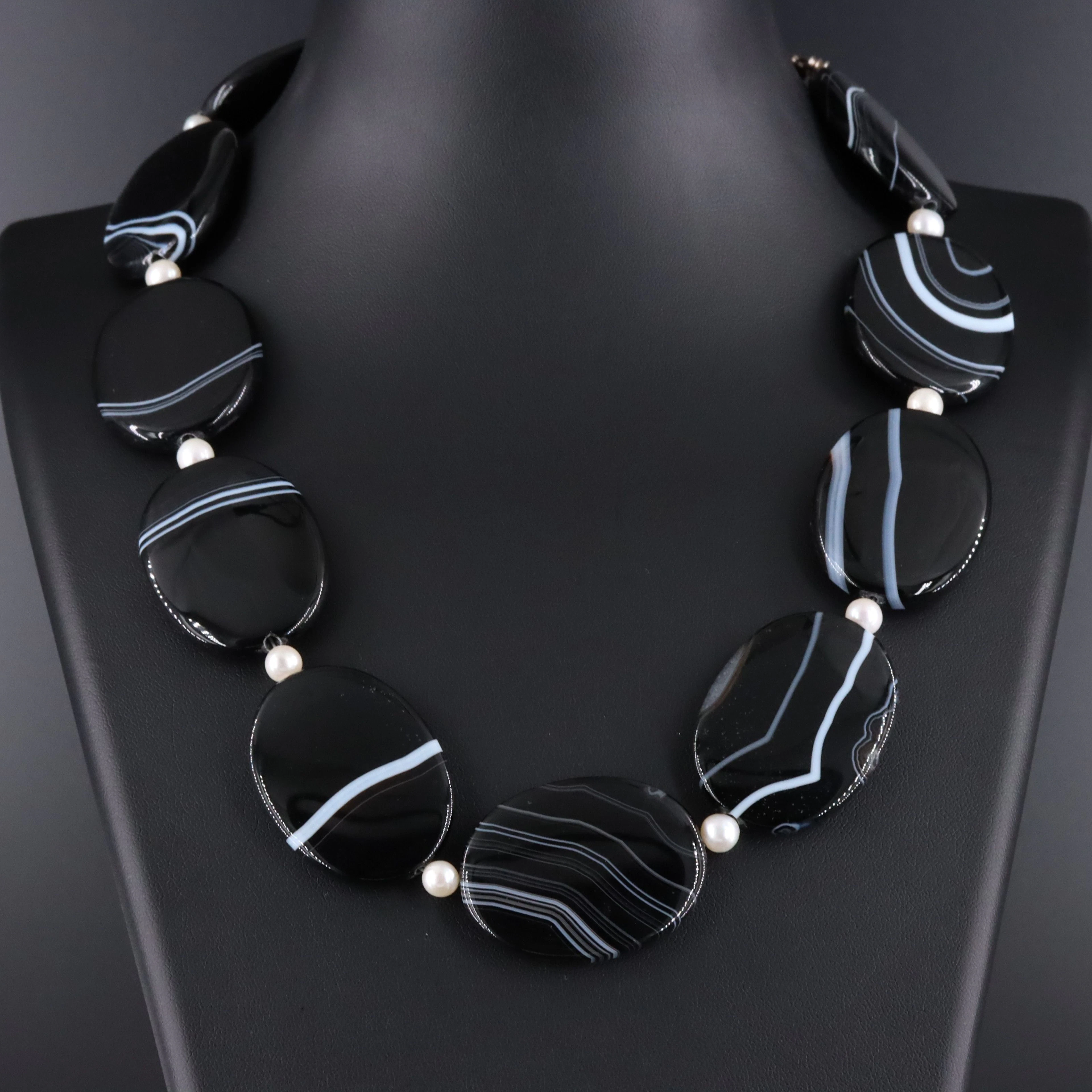 Agate Bead Necklace with Sterling Clasp