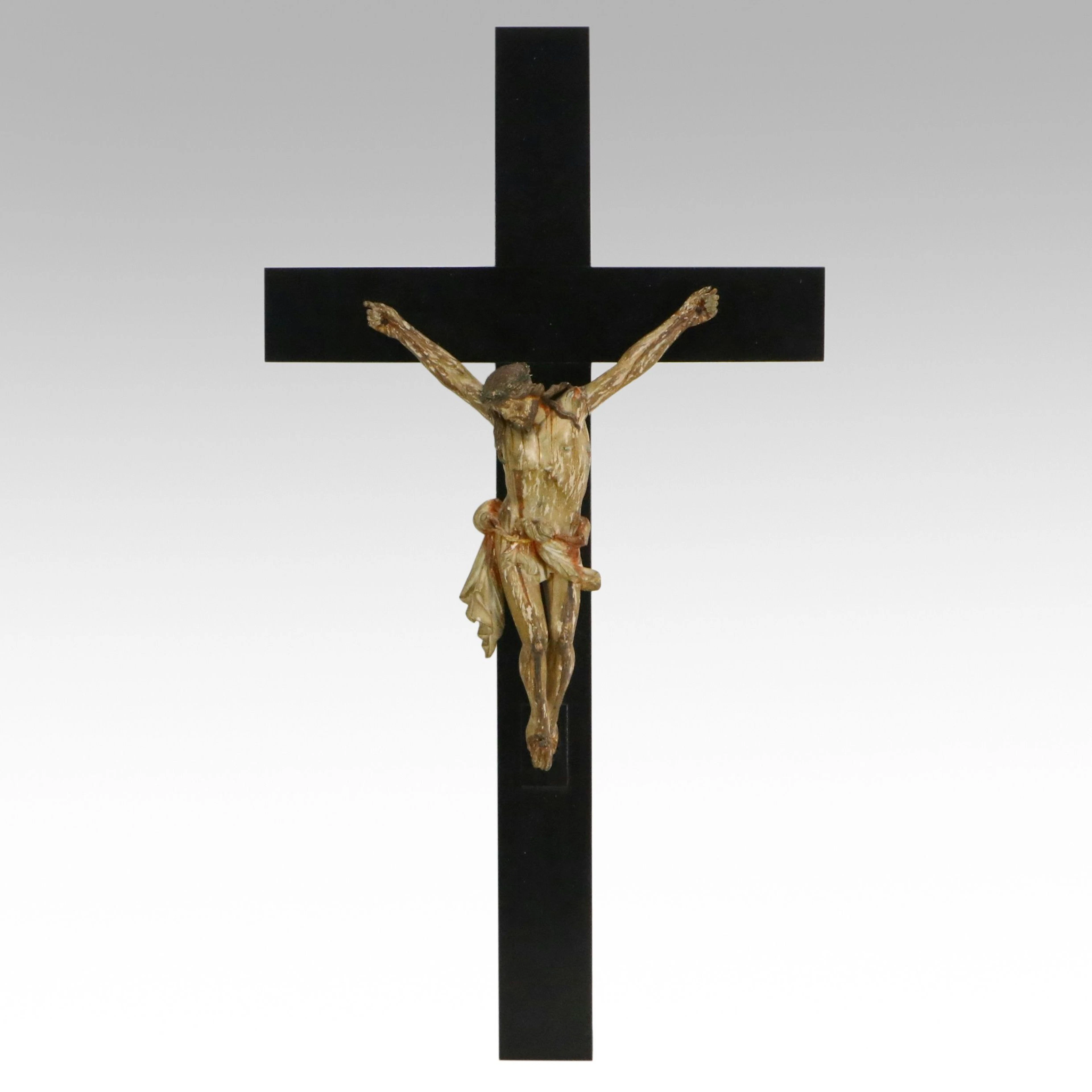 Hand-Painted Carved Wood Corpus of Christ on Crucifix