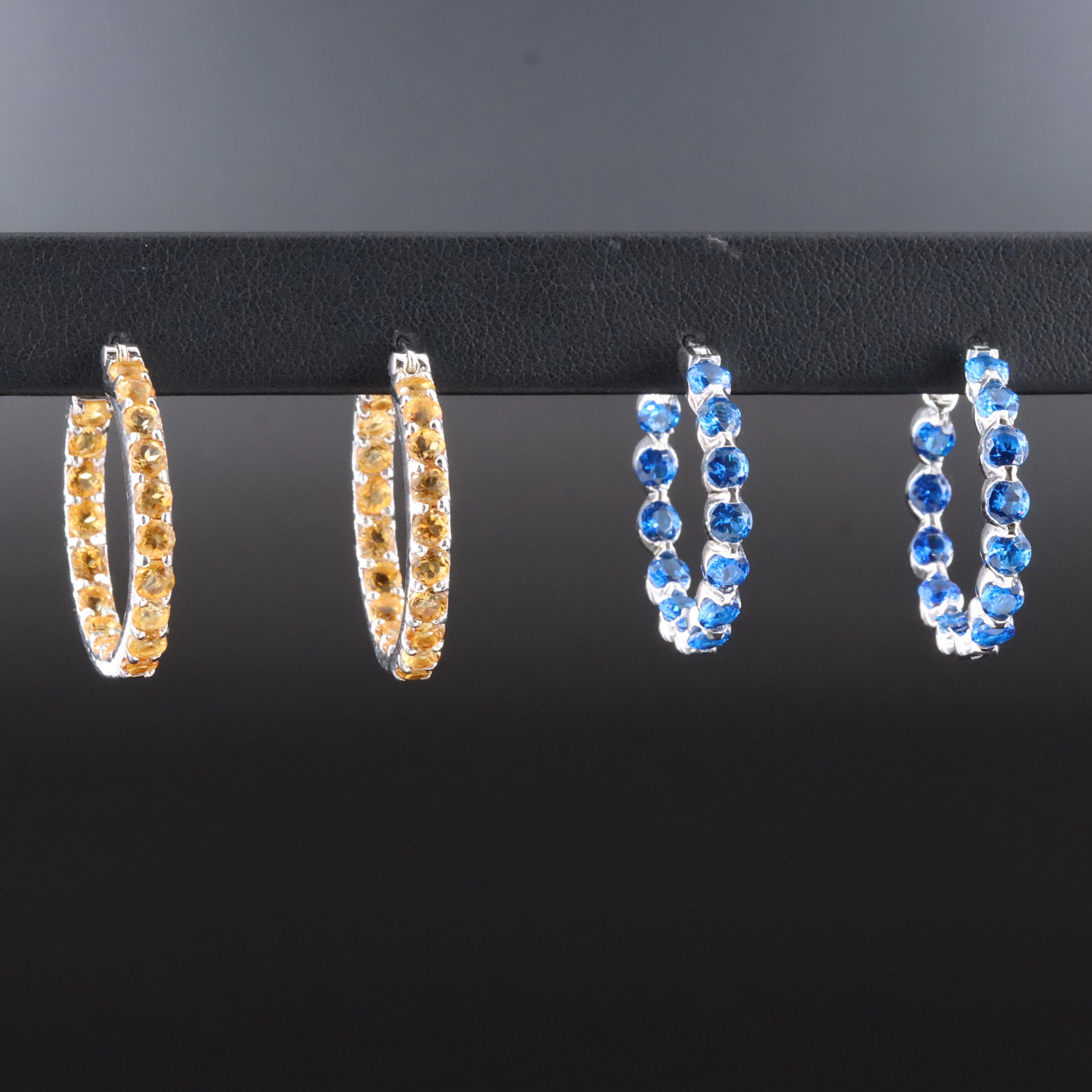 Sterling Citrine and Spinel Inside Out Hoop Earrings