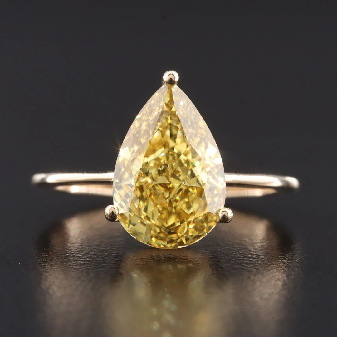 14K 2.96 CT Lab Grown Fancy Yellow Diamond Solitaire Ring