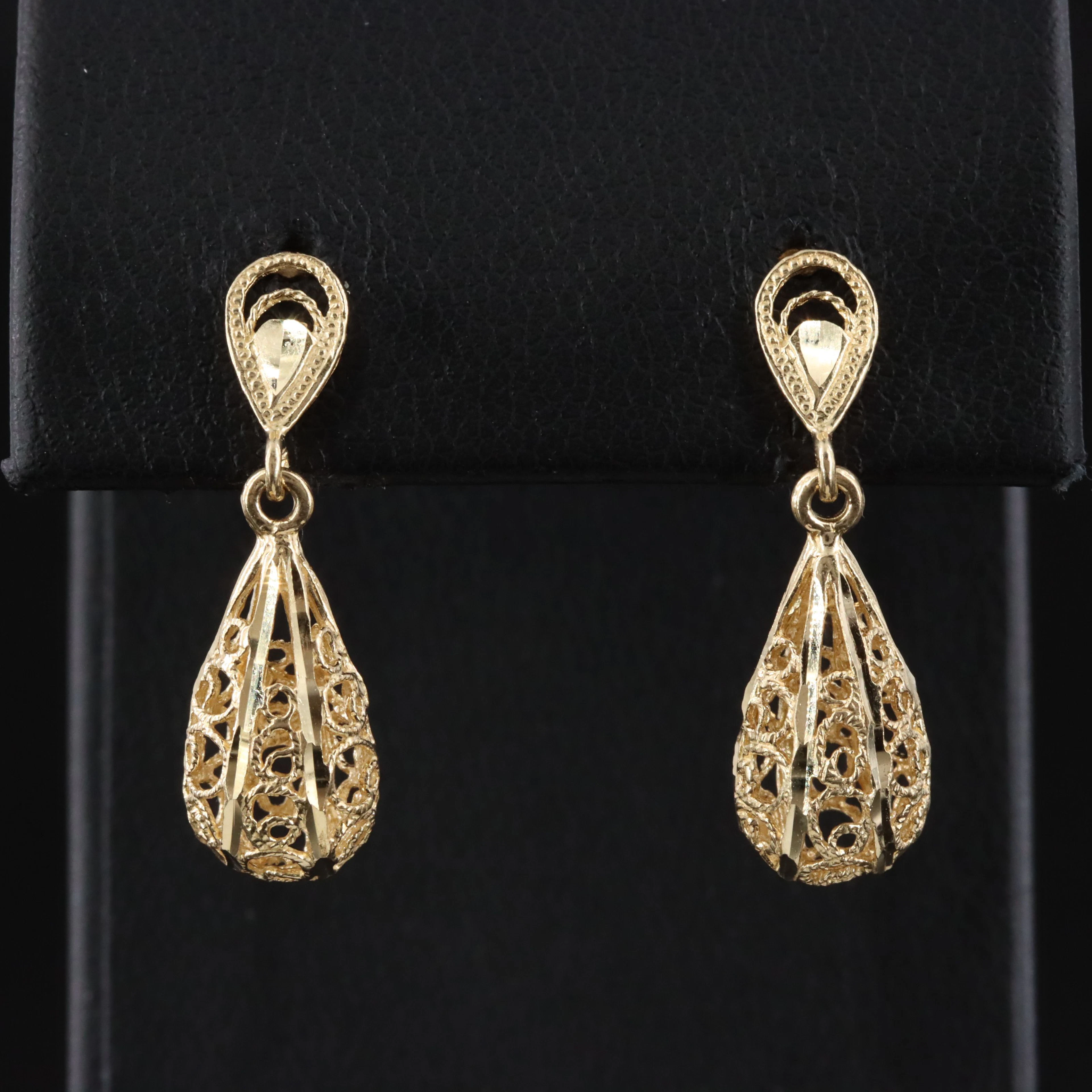 Beverly Hills Gold 14K Filigree Drop Earrings