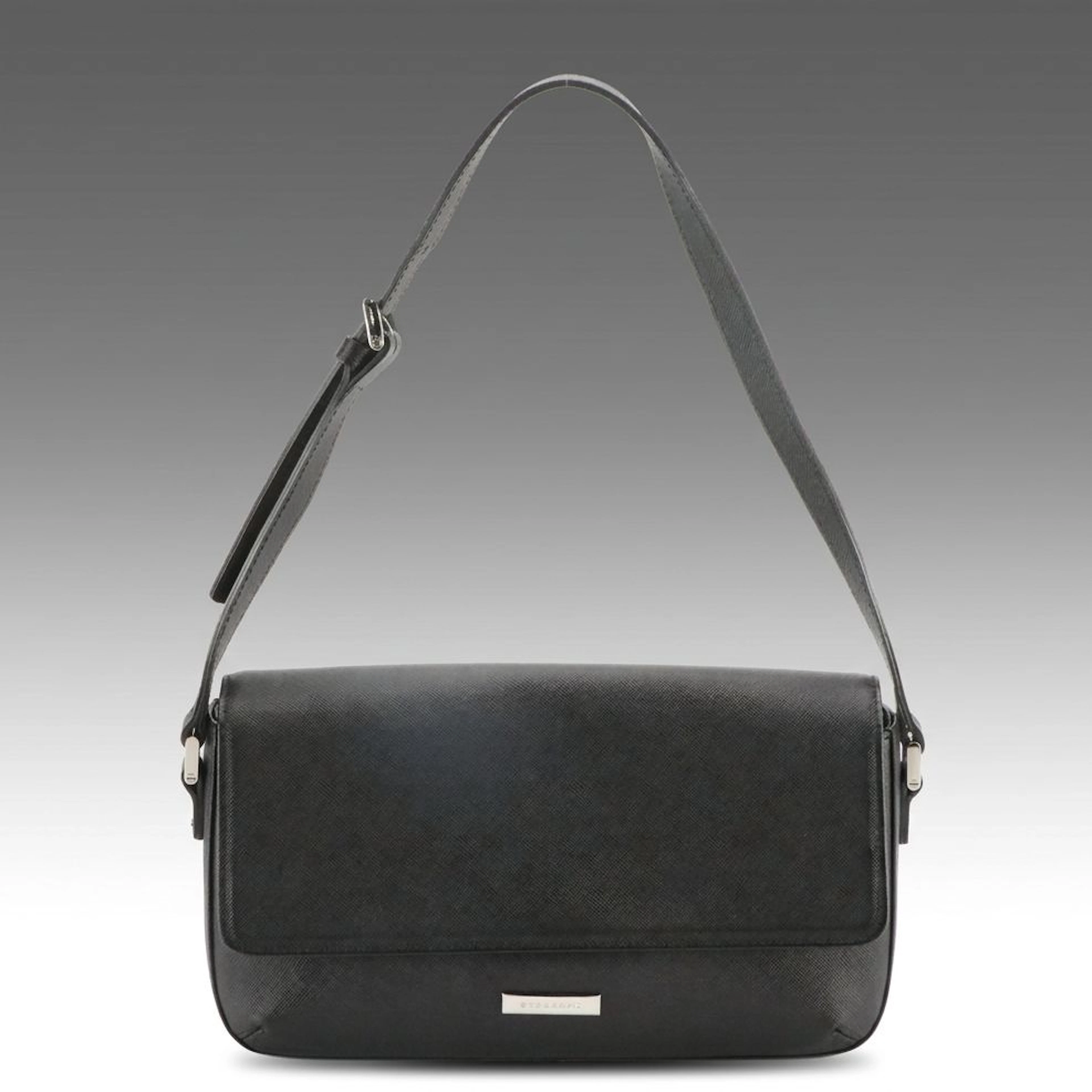 Burberry Black Saffiano Leather Flap Shoulder Bag