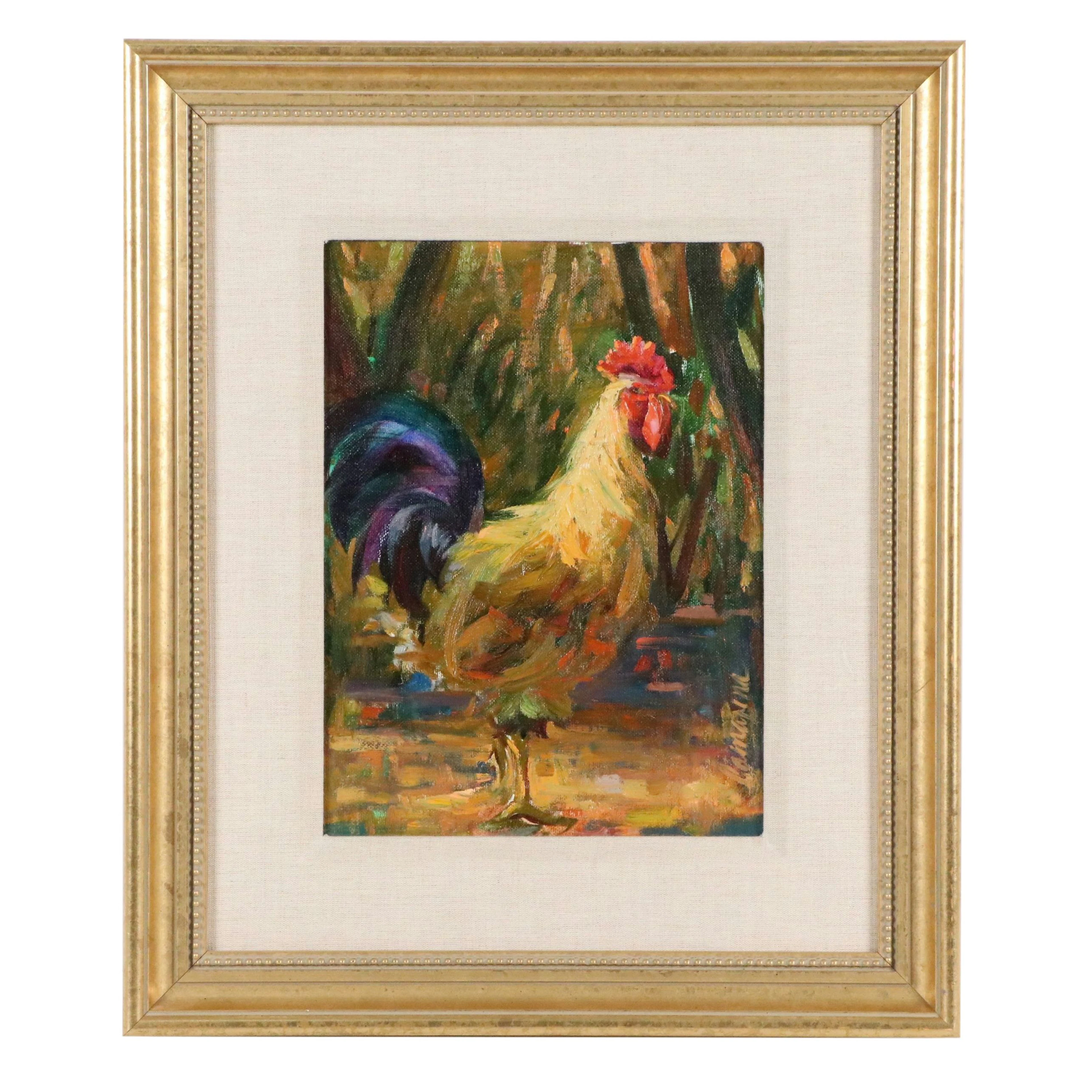 Miguel Camarena Oil Painting of Rooster, Late 20th or 21st Century