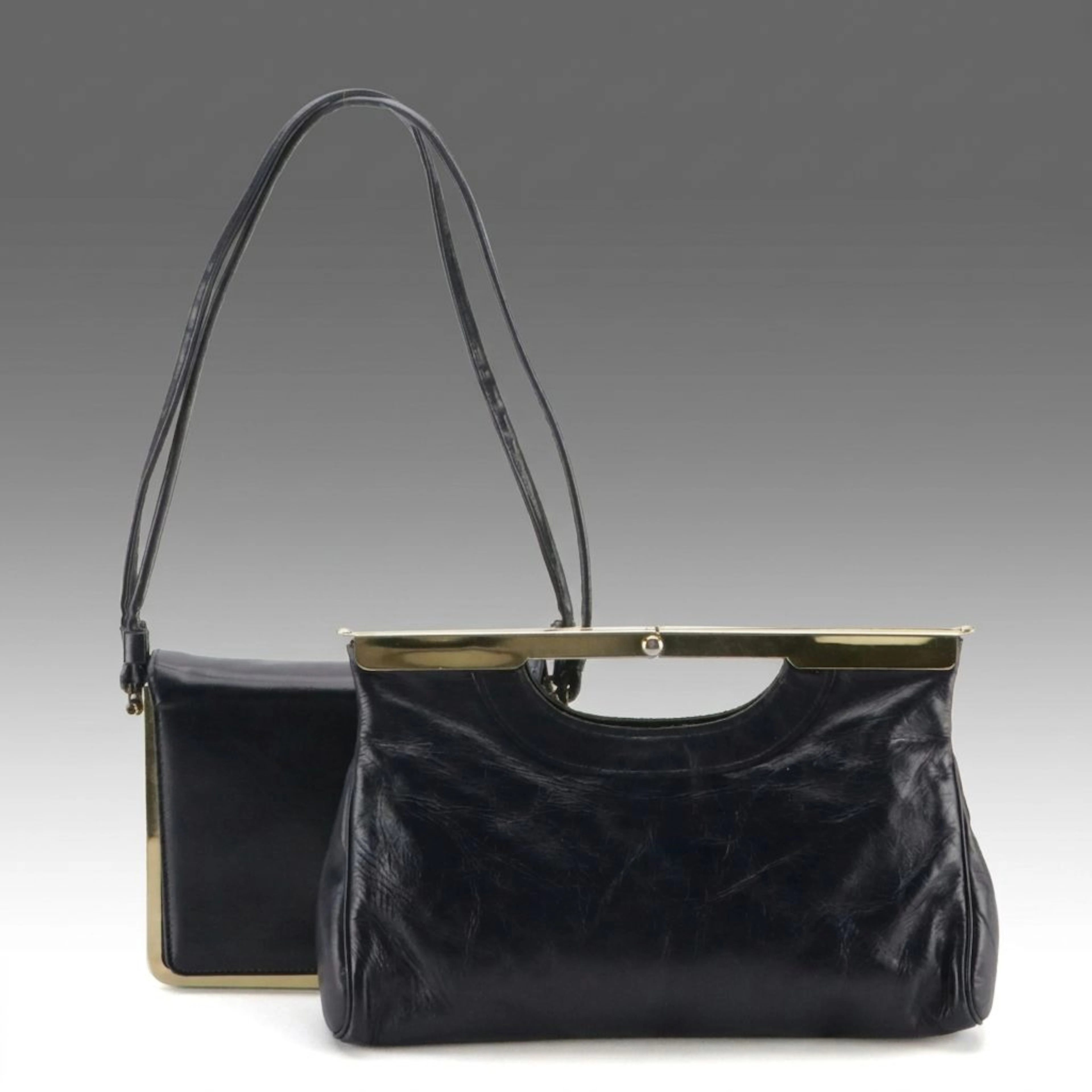 Letisse Flex-Frame Clutch Purse and Markay Flap Bag, Mid-20th Century