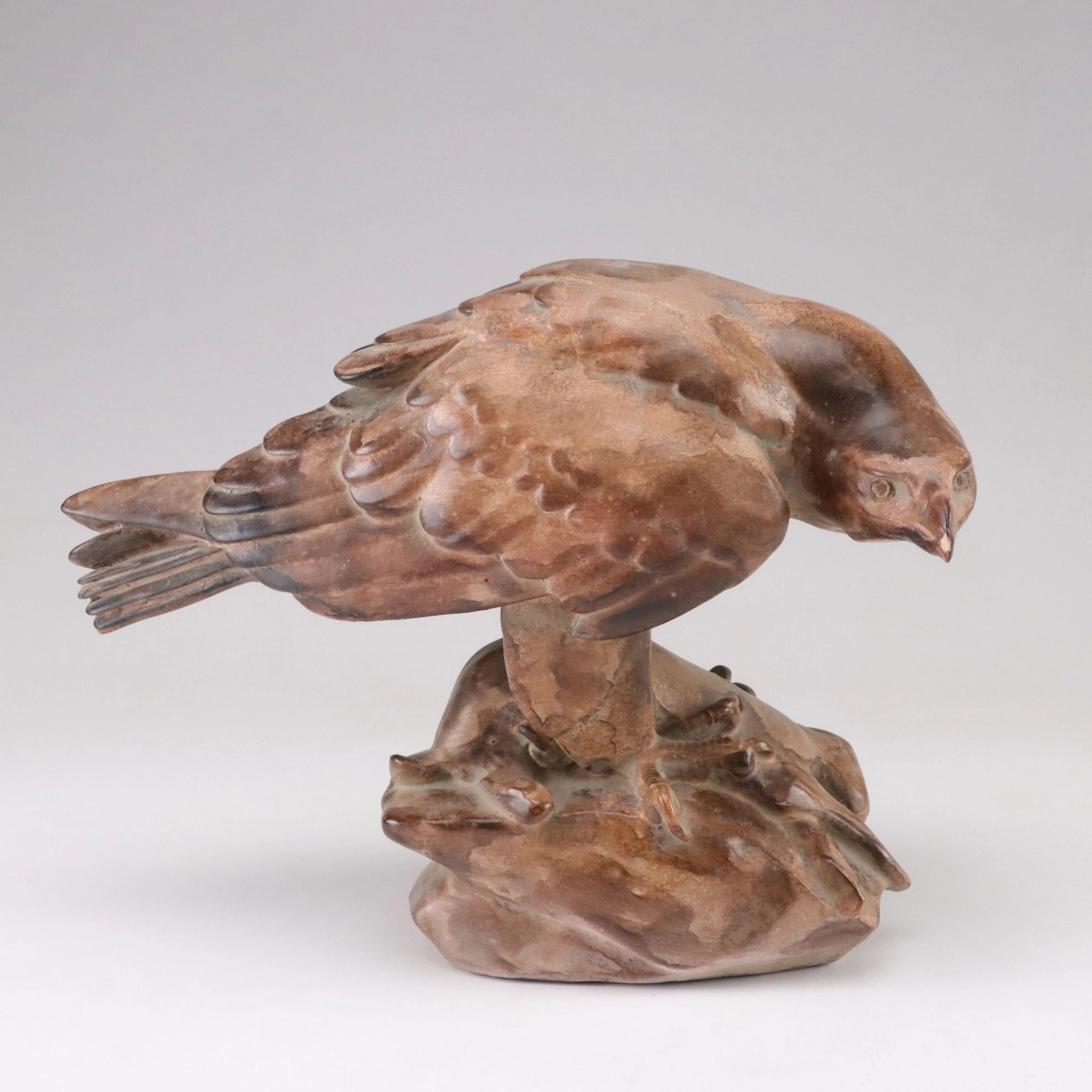 U. Courto Signed Ceramic Sculpture of Eagle and Prey