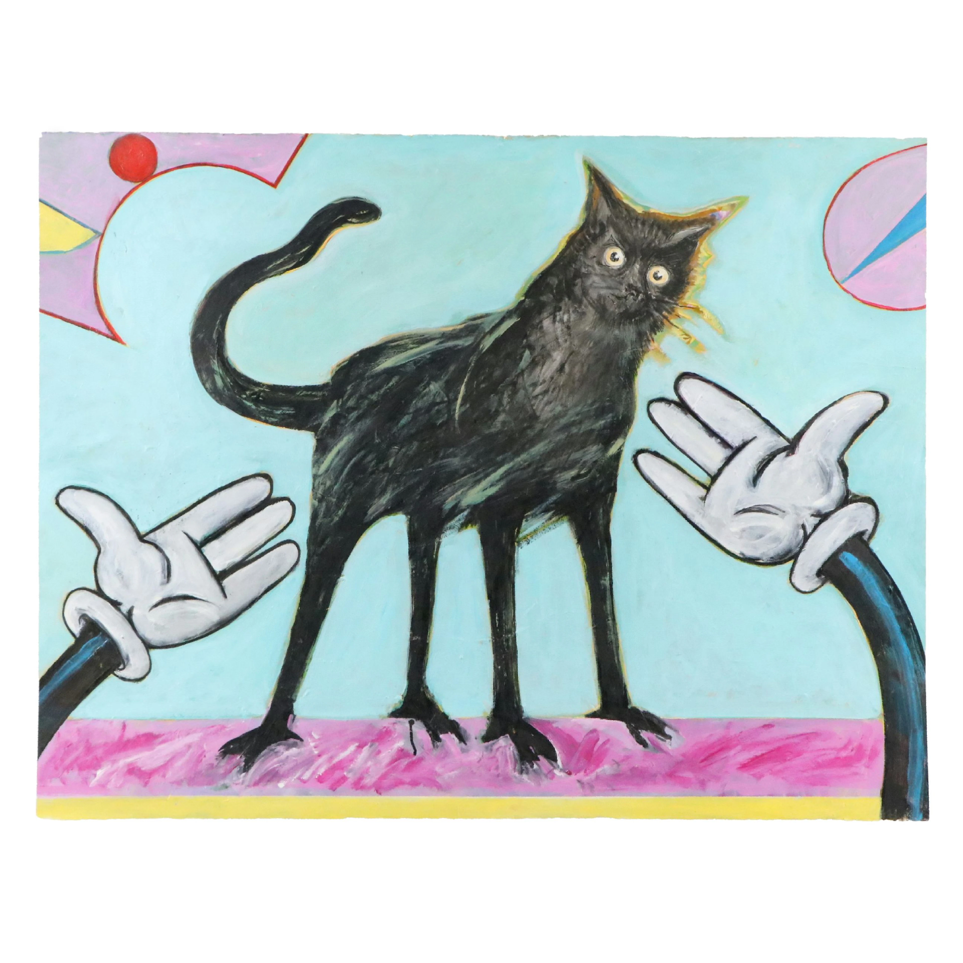 James L. Bruch Double-Sided Acrylic Painting of Cat and Graphite Drawing