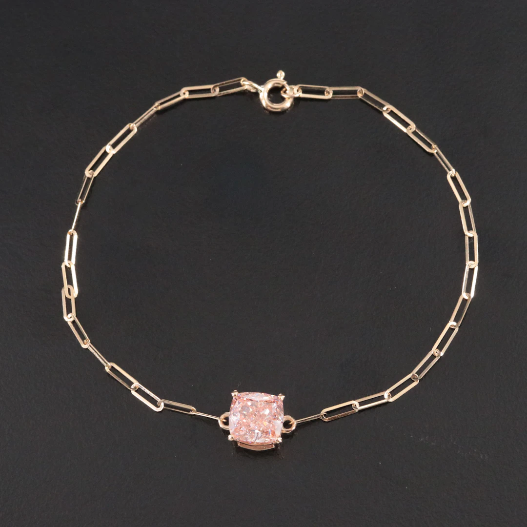 14K 2.51 CT Lab Grown Fancy Vivid Pink Diamond Bracelet with IGI Report