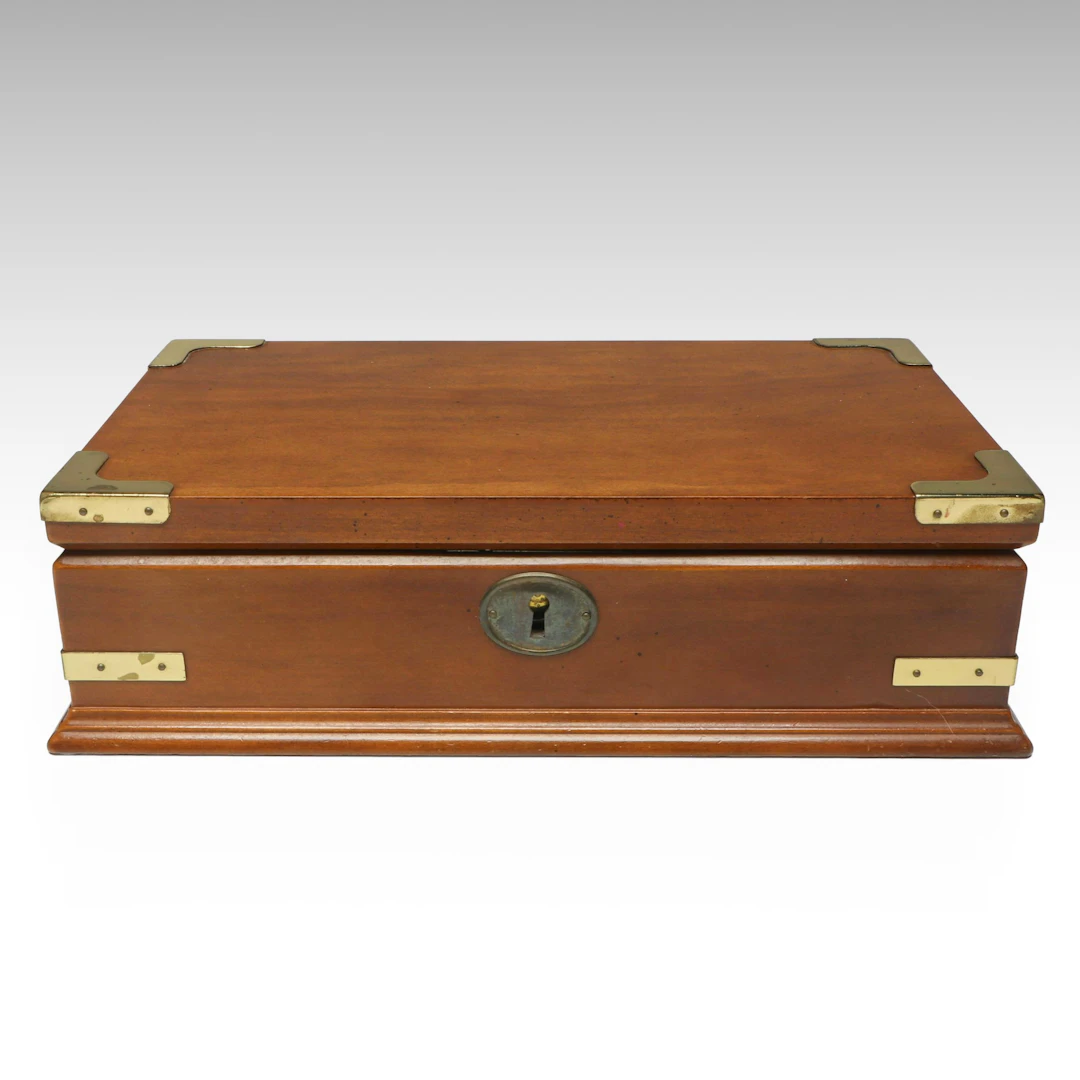 The Bombay Company Wooden Jewelry Box with Key, 21st C.