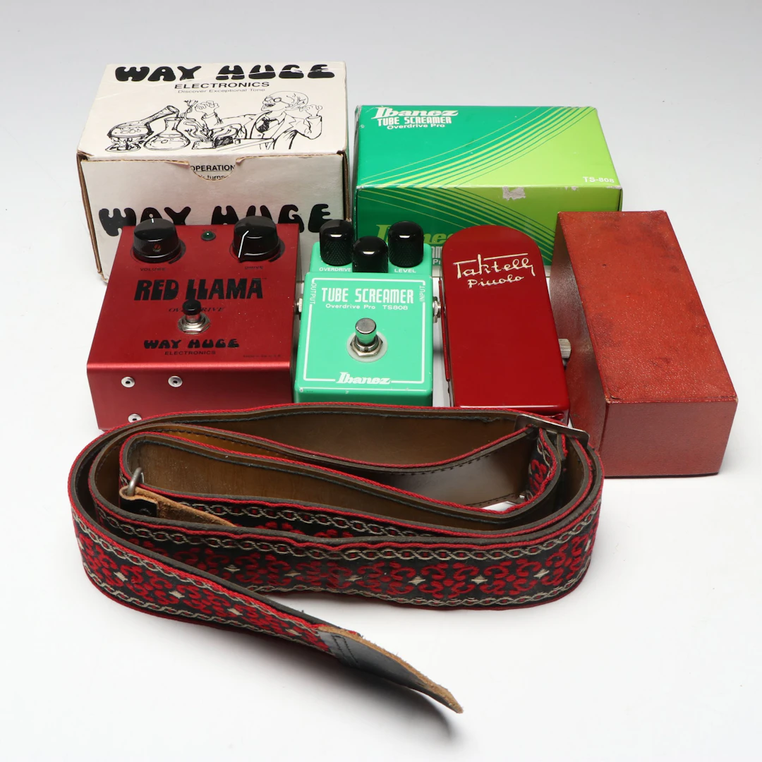 Way Huge "Red Llama" Overdrive Pedal with Other Pedal and Accessories