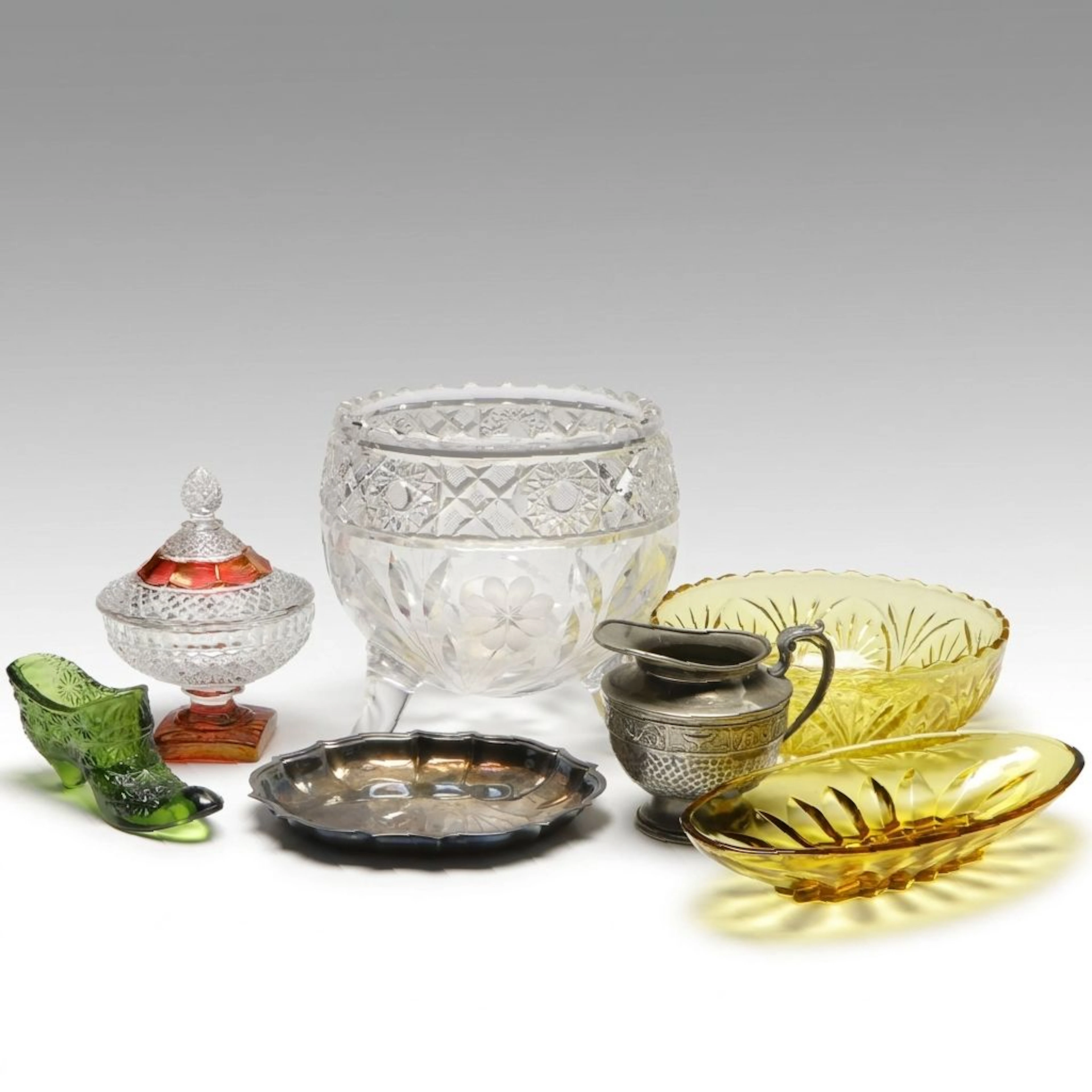 Footed Crystal Bowl, Yellow Glass Bowl, and More Table Accessories