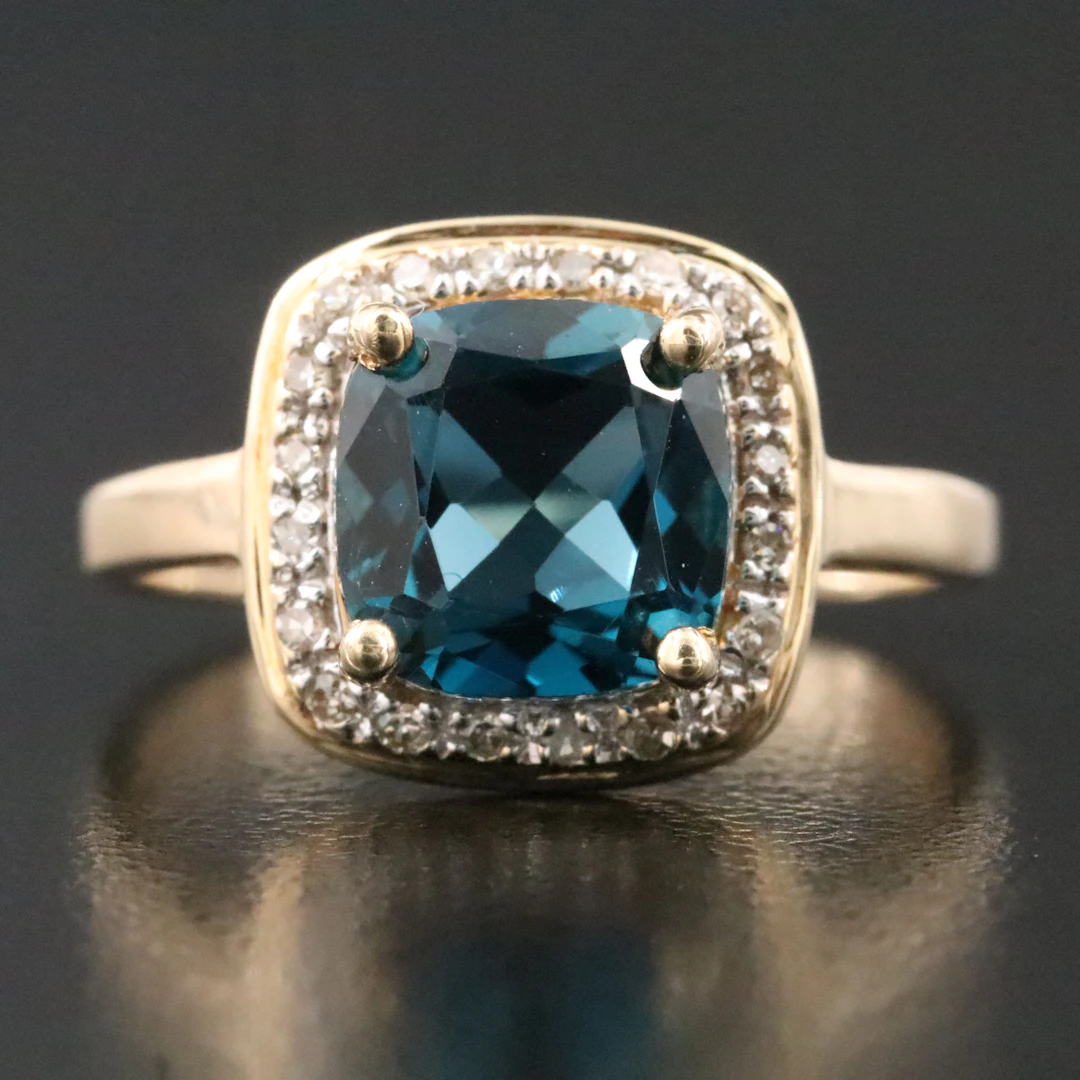 14K London Blue Topaz and Diamond Ring