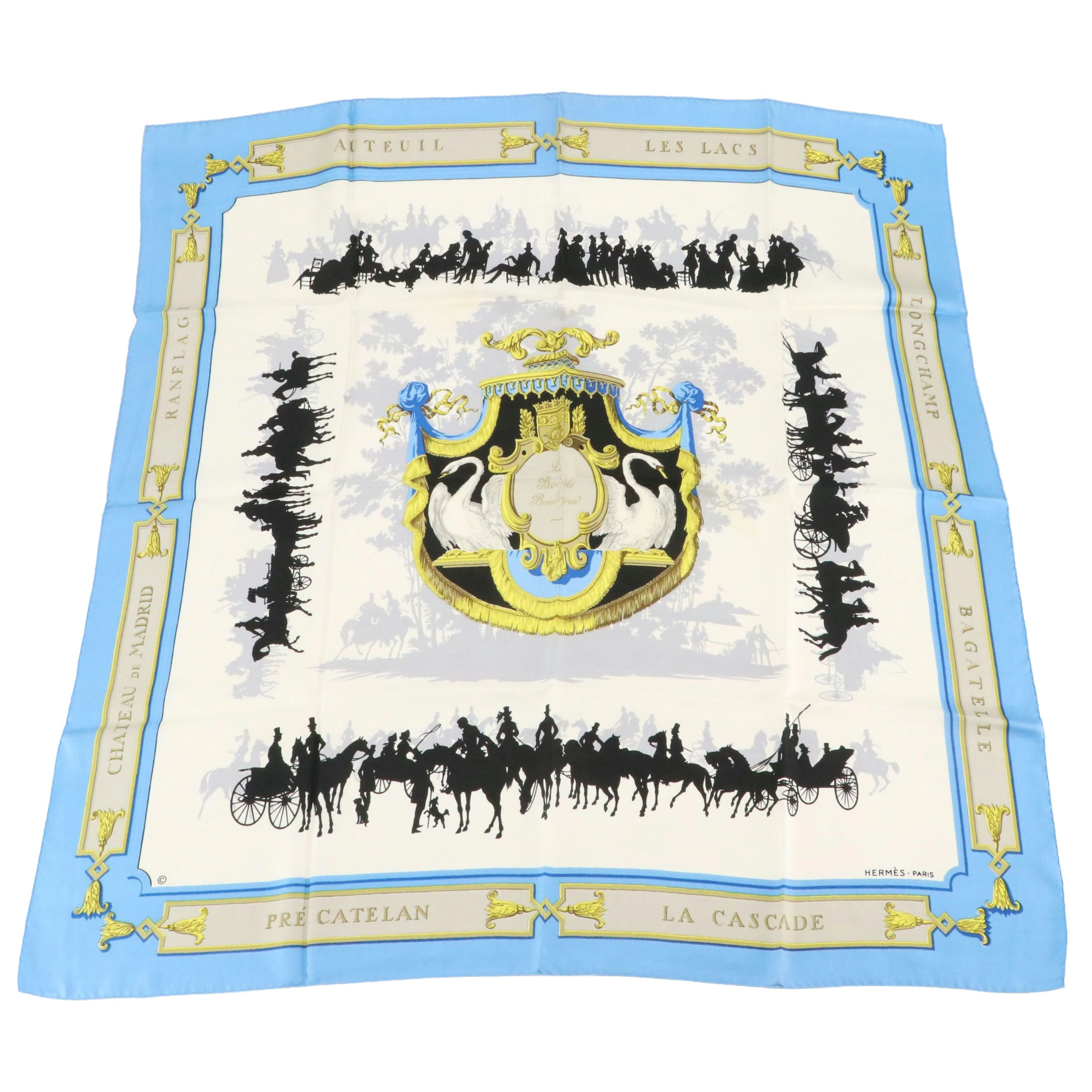 Hermès Early Issue "Le Bois de Boulogne" Scarf 90 in Silk Twill