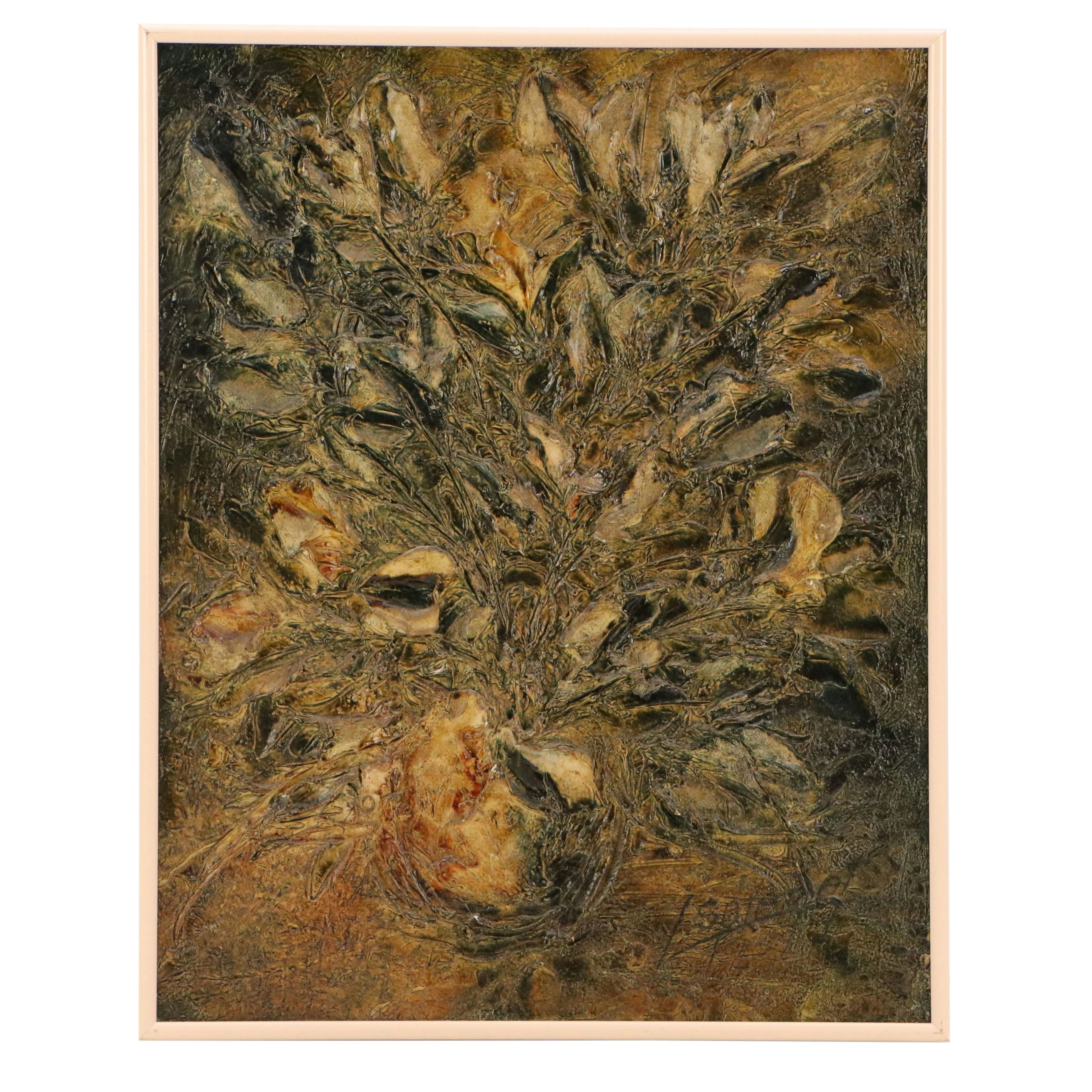 Louis Spiegel Impasto Mixed Media Floral Painting, Mid-20th Century