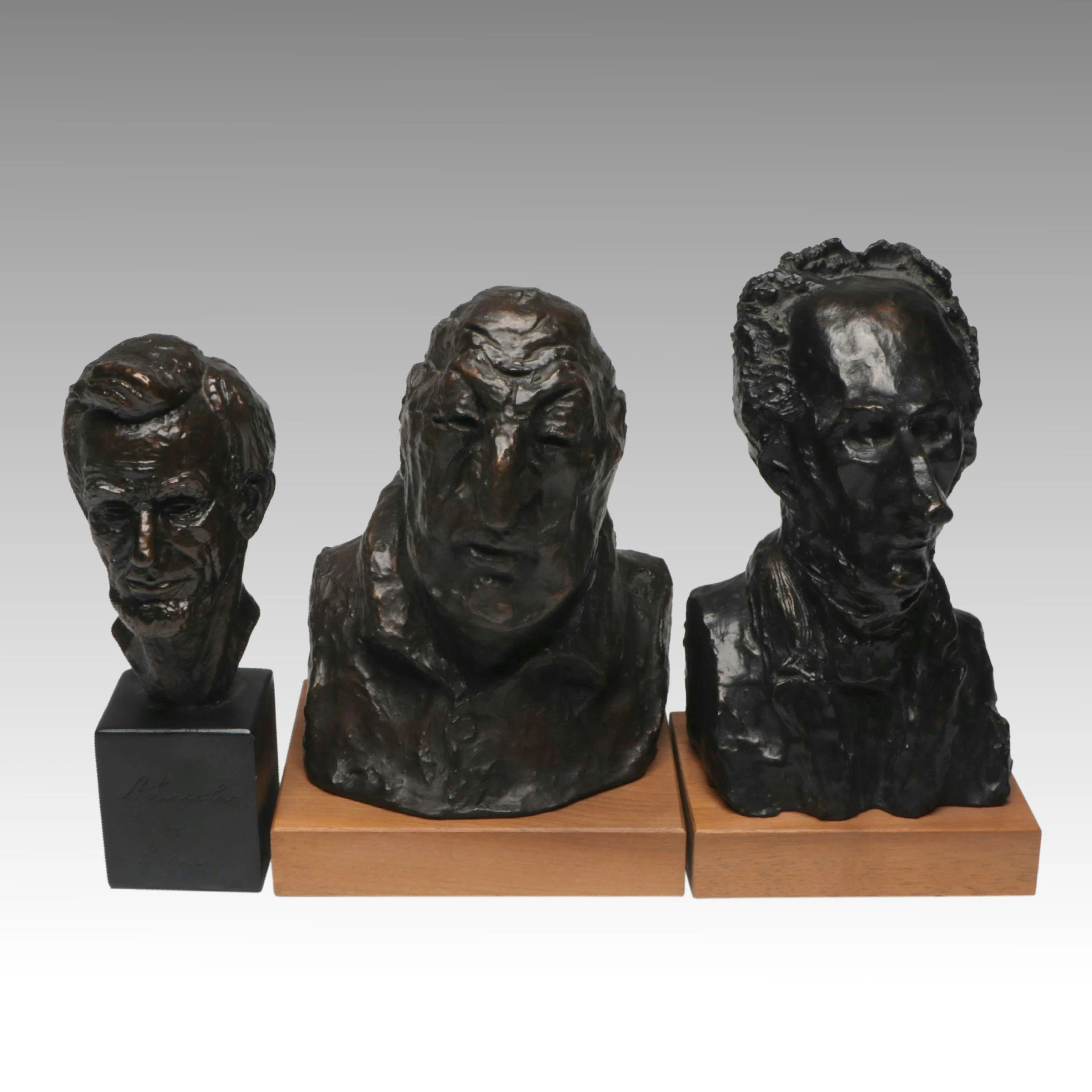Alva Museum Replicas Bronze Finish Busts after Honoré Daumier and Leo Cherne
