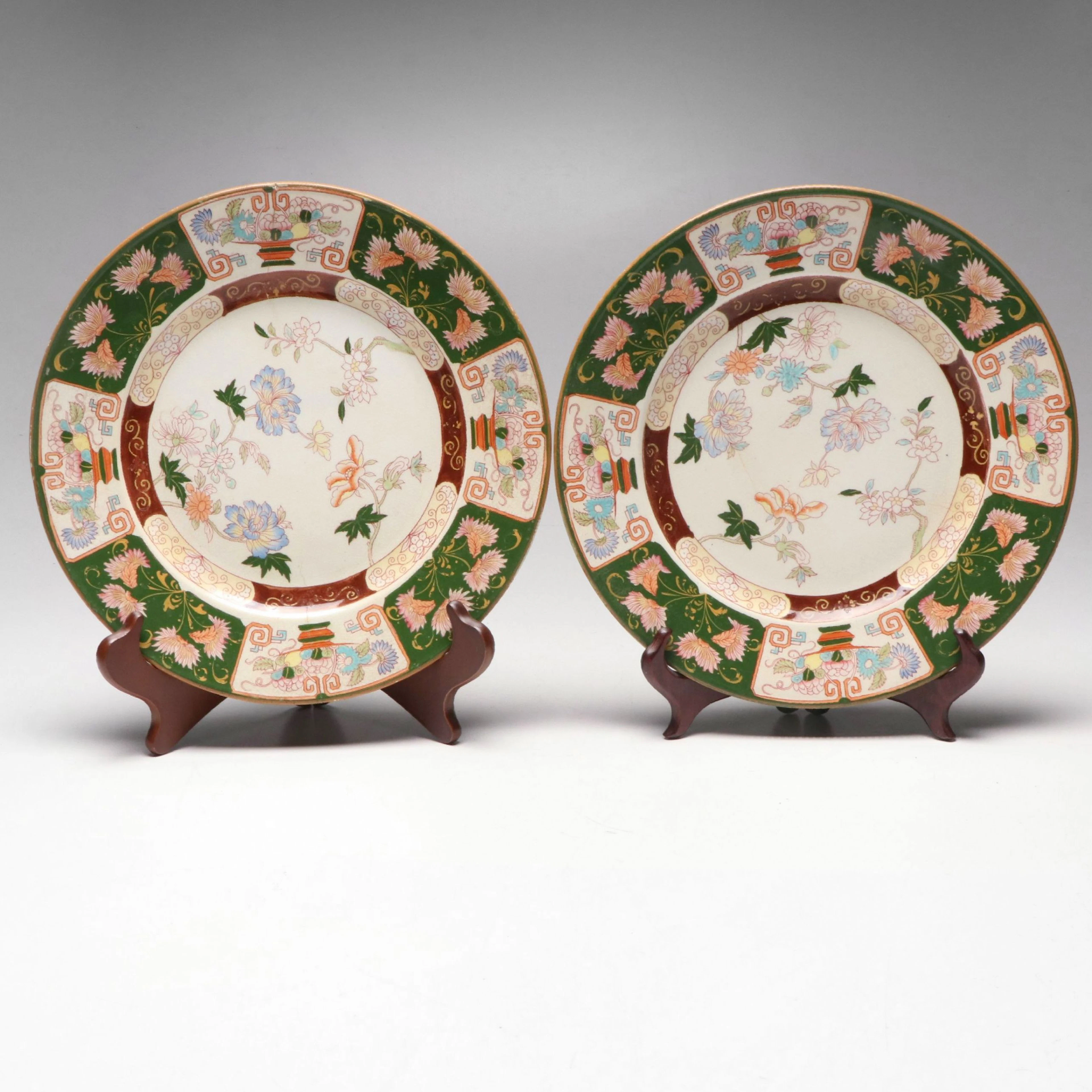 Old Hall E'Ware Co. Famille Verte Ceramic Decorative Plates