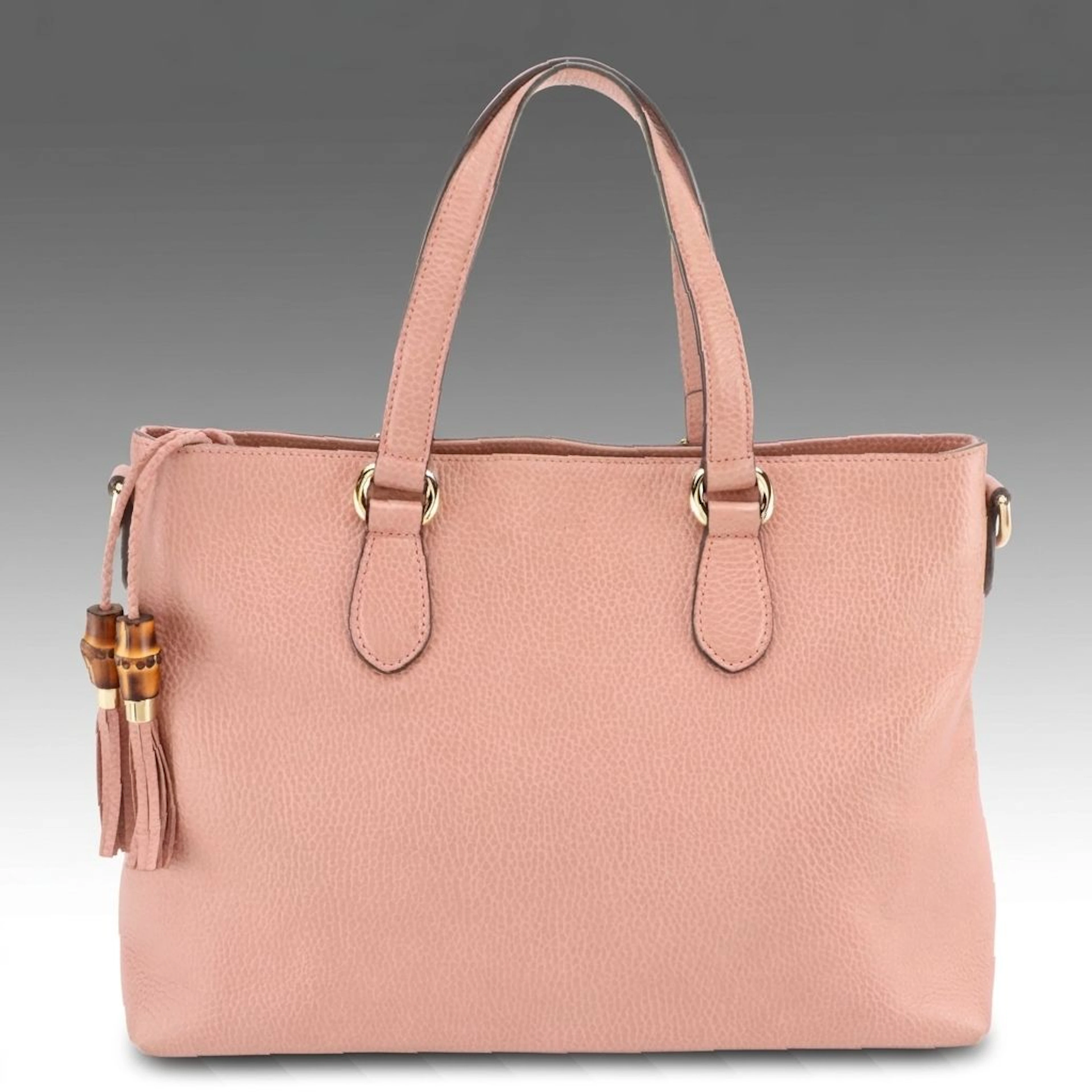 Gucci Bamboo Tassel Two-Way Zip Tote in Blush Pink Grained Calfskin Leather