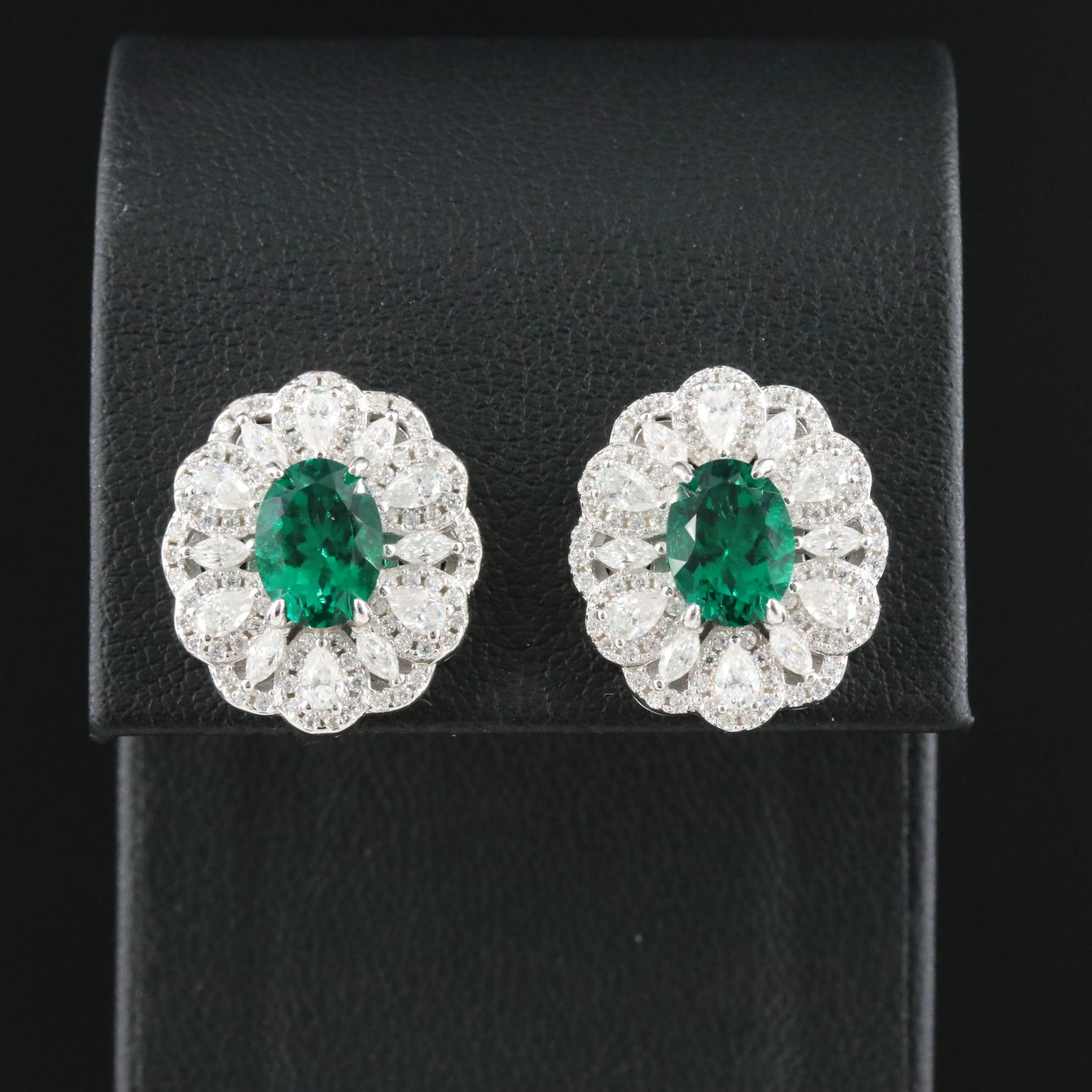 Sterling Emerald and Moissanite Button Earrings