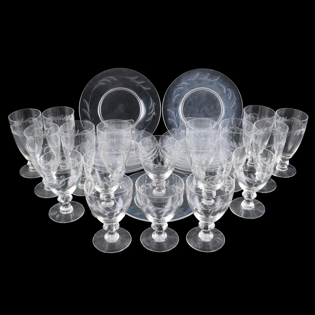 Etched Glass Stemware and Plates