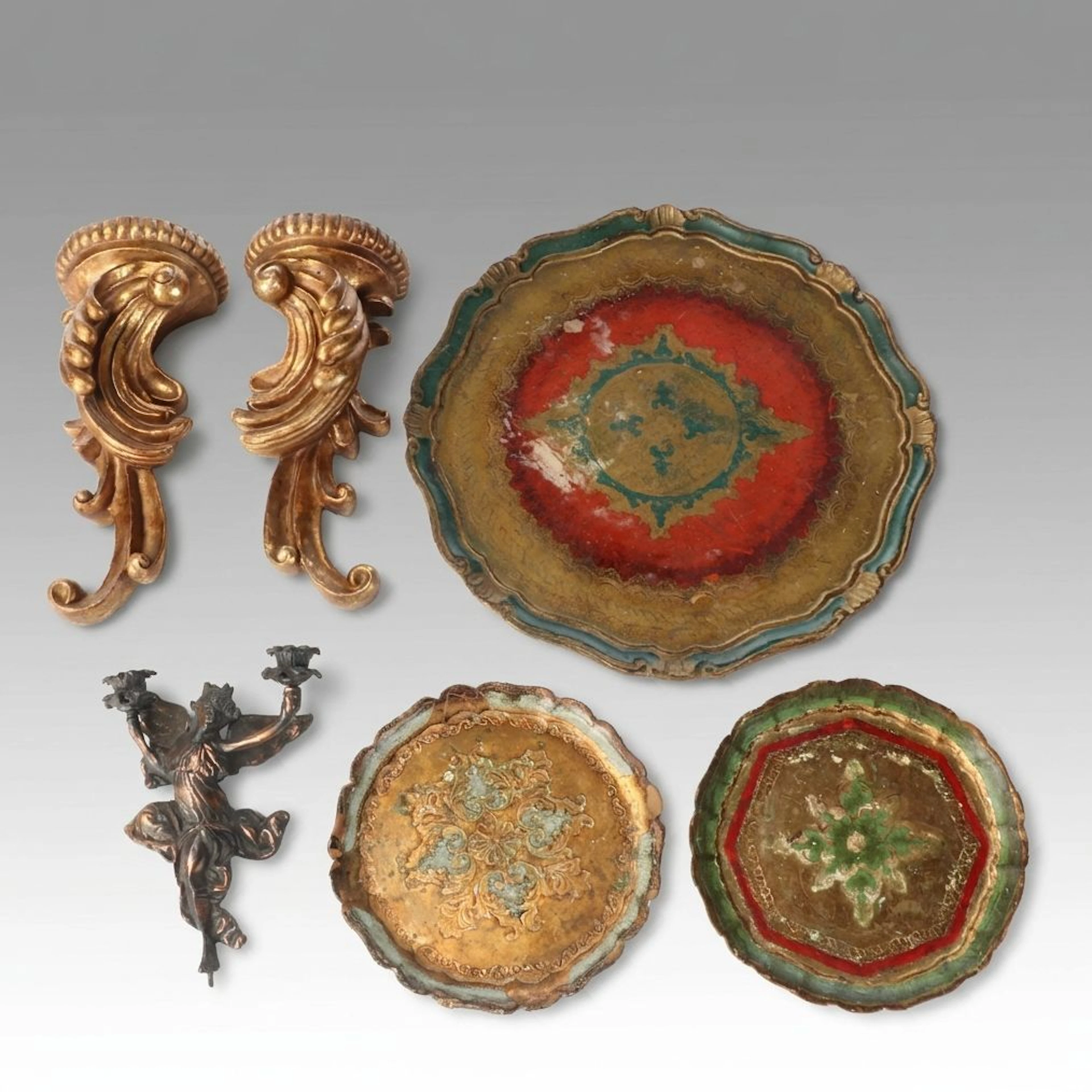 Rococo Style Gilt Resin Corbels with Decorative Wall Plates