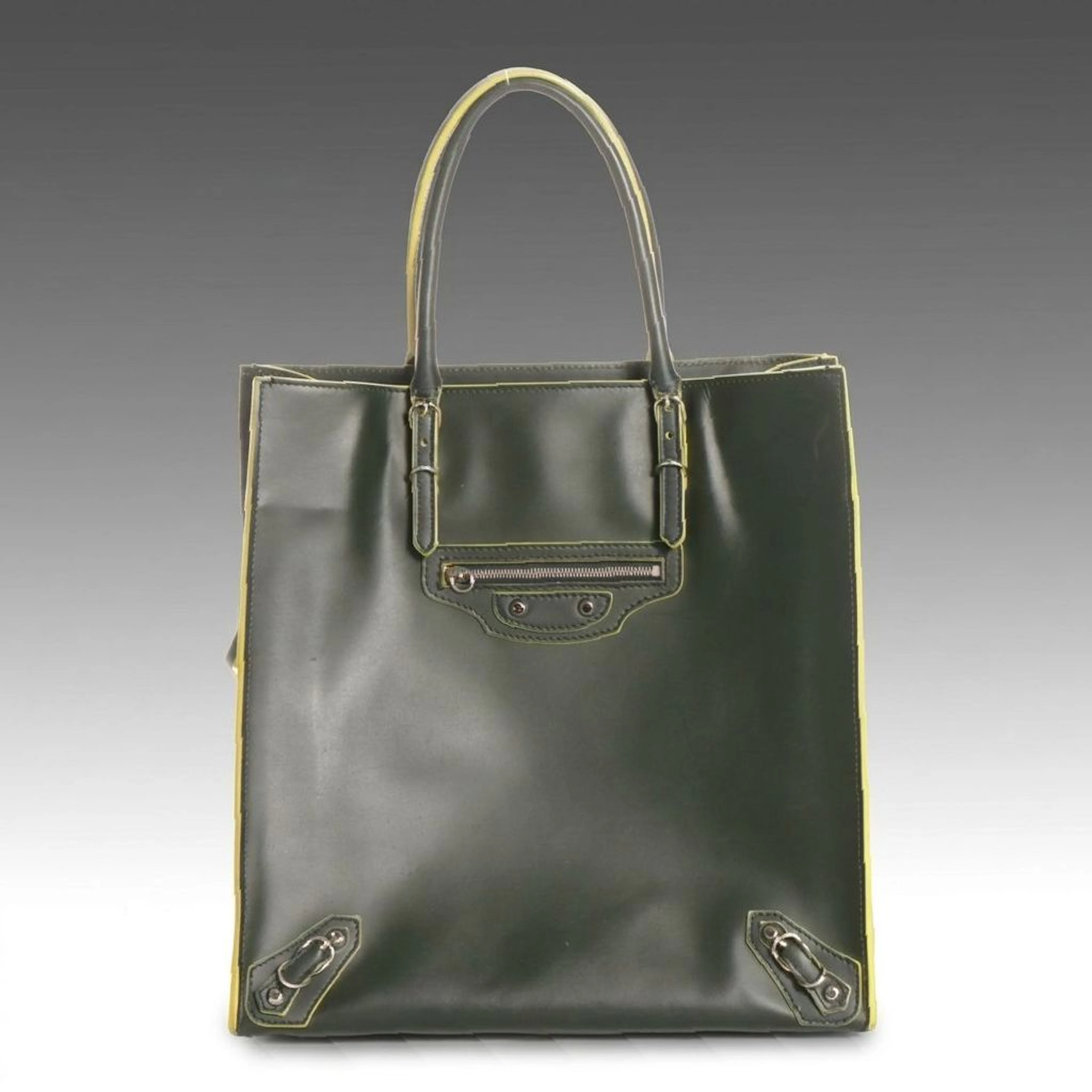 Balenciaga Papier A5 Classic Studs Zip-Around Tote Bag in Bicolor Leather