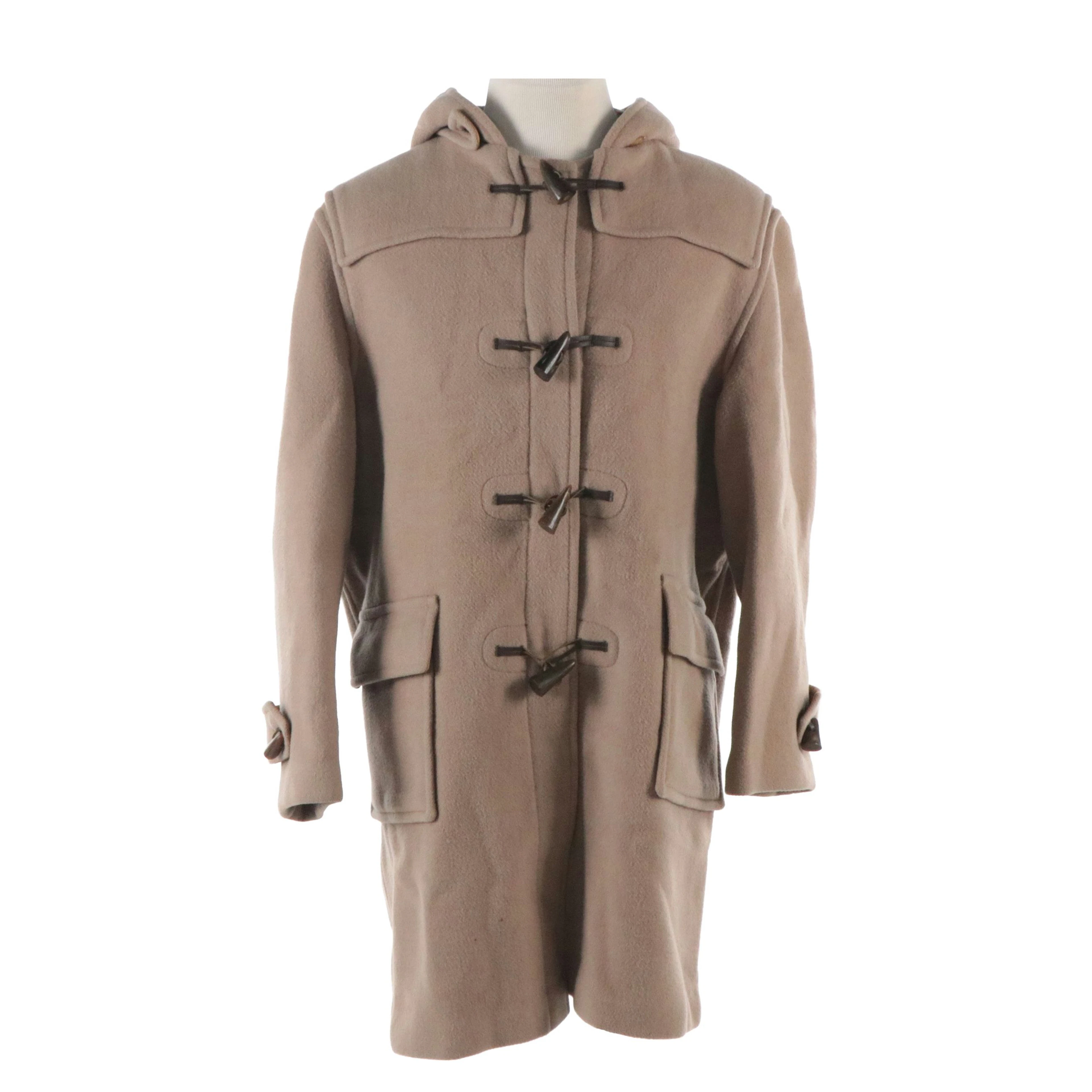 Men's Burberrys Hooded Duffle Coat in Beige Wool with Nova Check Lining