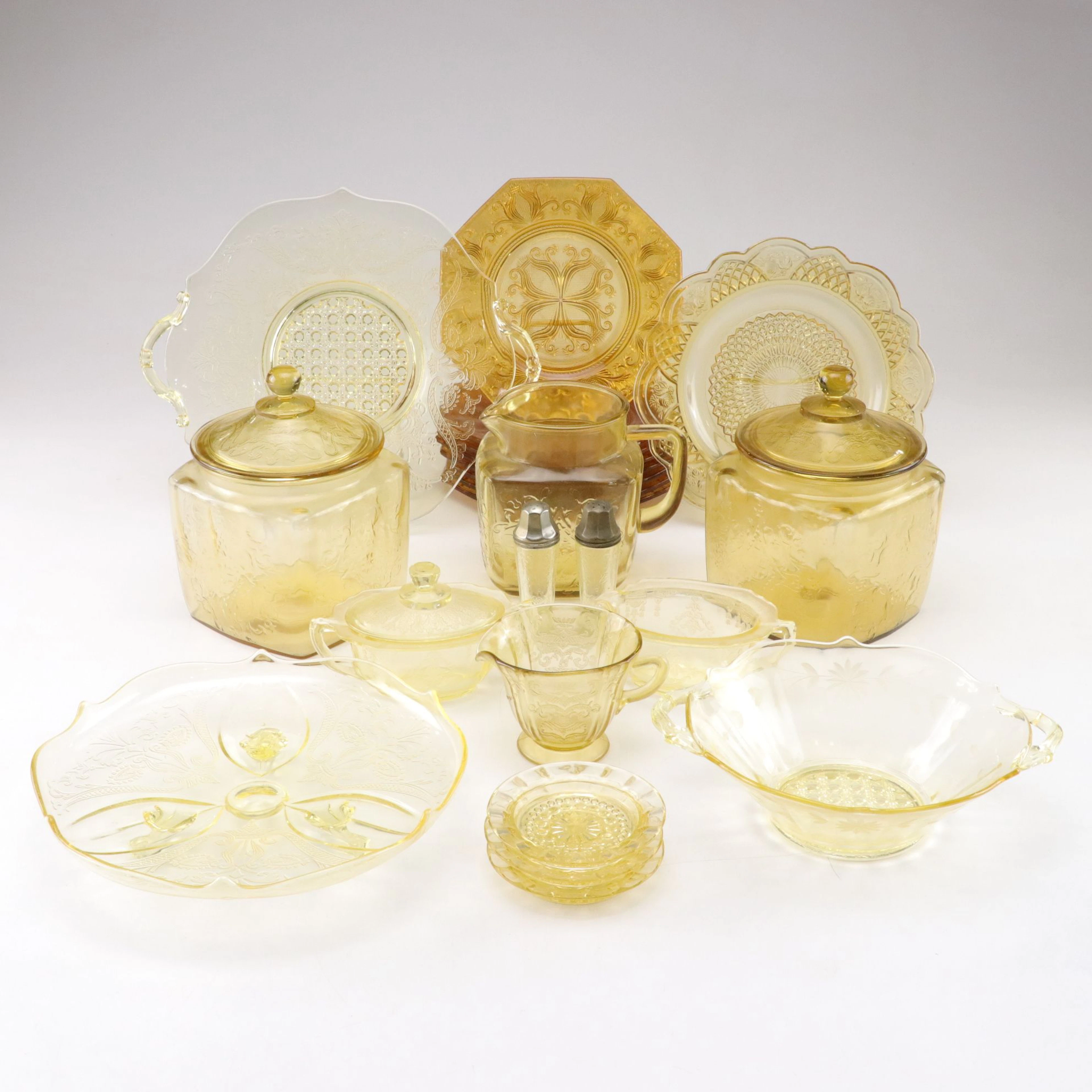 Lancaster, Federal Glass, Other Yellow Depression Ware Plates, Pitcher