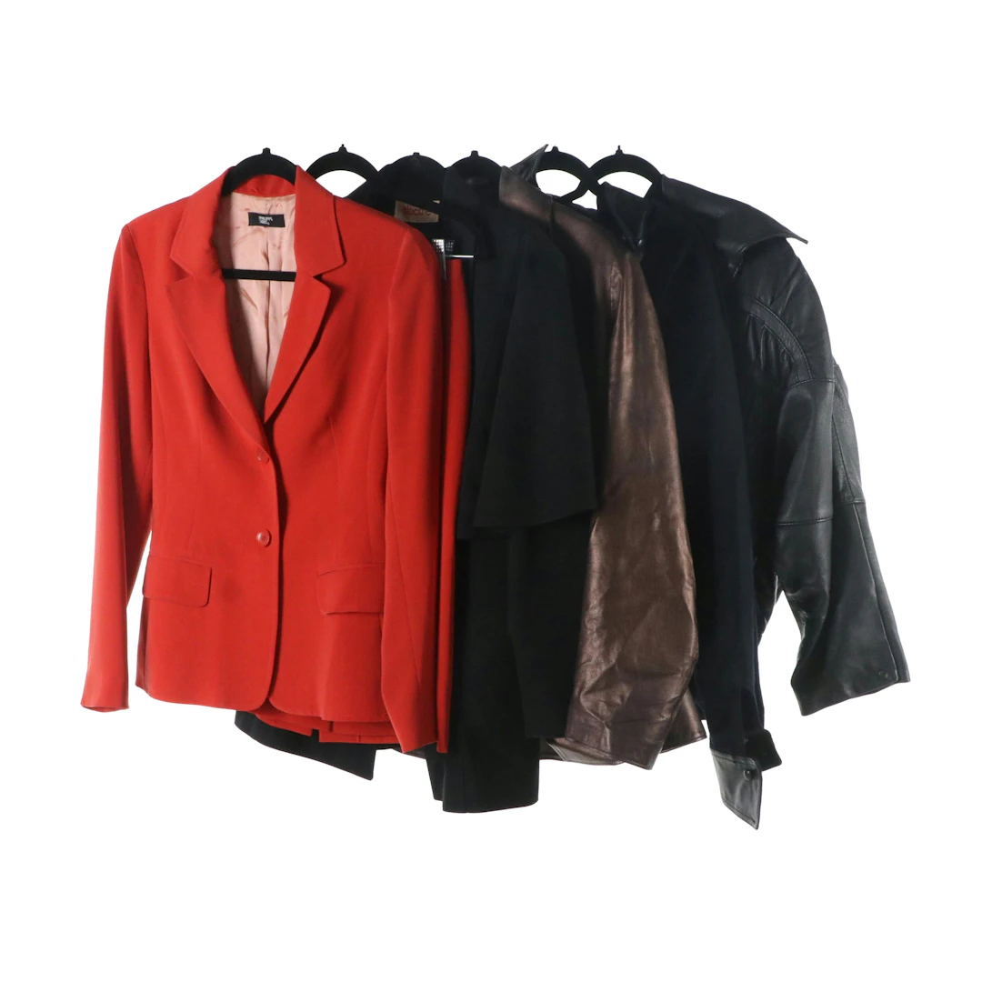Philippe Adec Skirt Suit Set with Vintage Wool and Leather Jackets