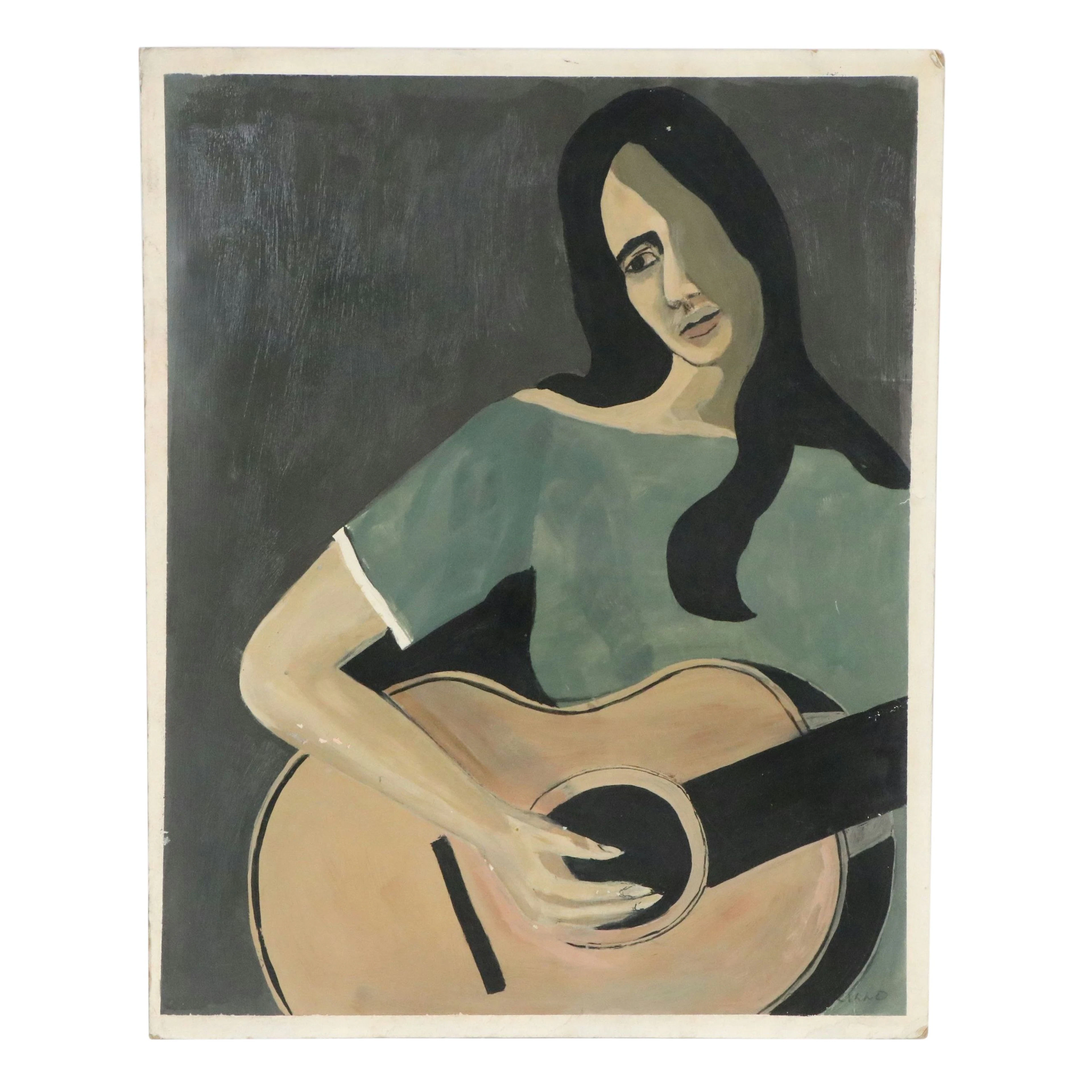 Oscar Murillo Modernist Oil Painting Portrait of Figure and Guitar