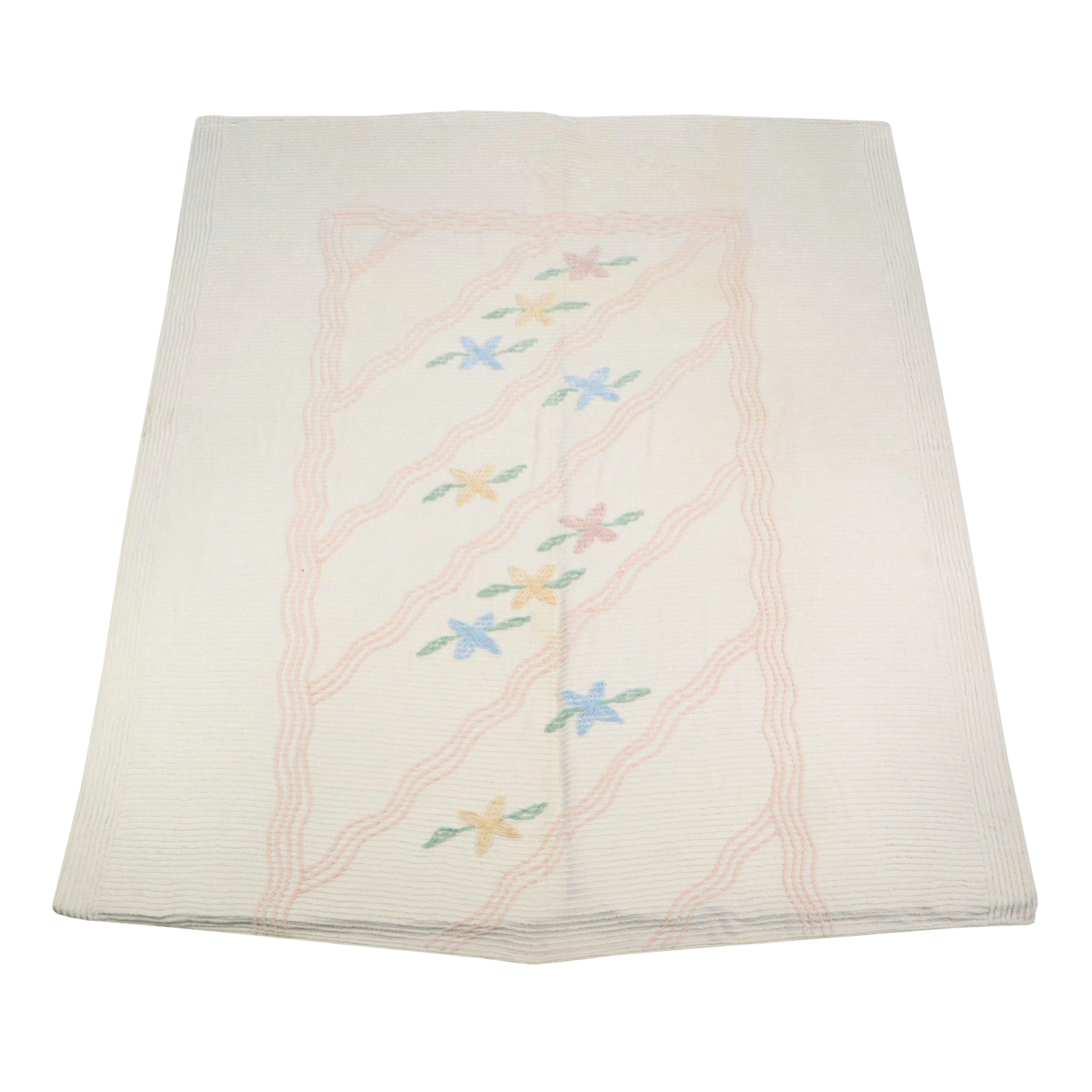 Cream and Pink Ribbed Bed Coverlet