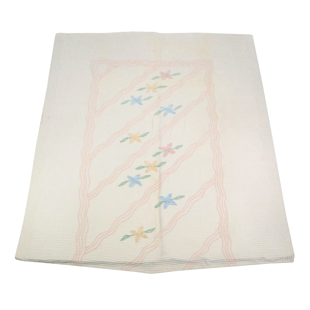 Cream and Pink Ribbed Bed Coverlet