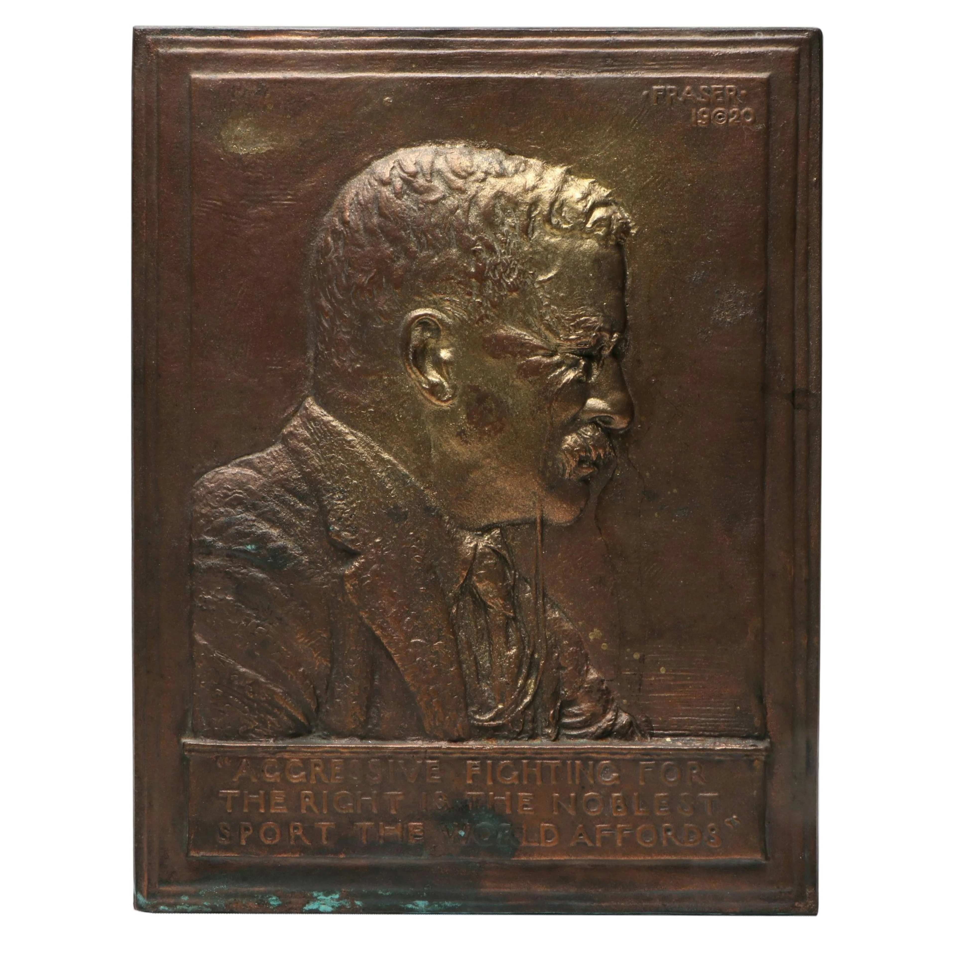 After James Earle Fraser Theodore Roosevelt Brass Finish Metal Plaque