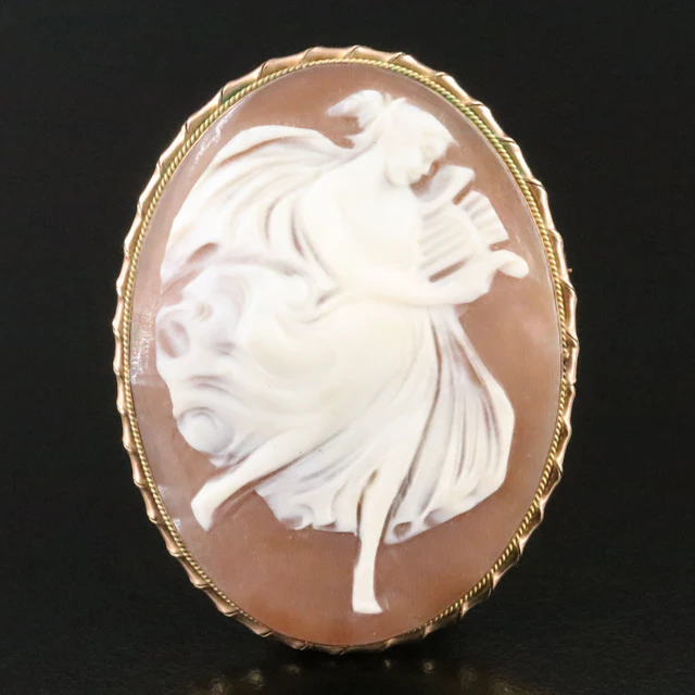 9K Muse of Dance Terpsichore Shell Cameo Brooch