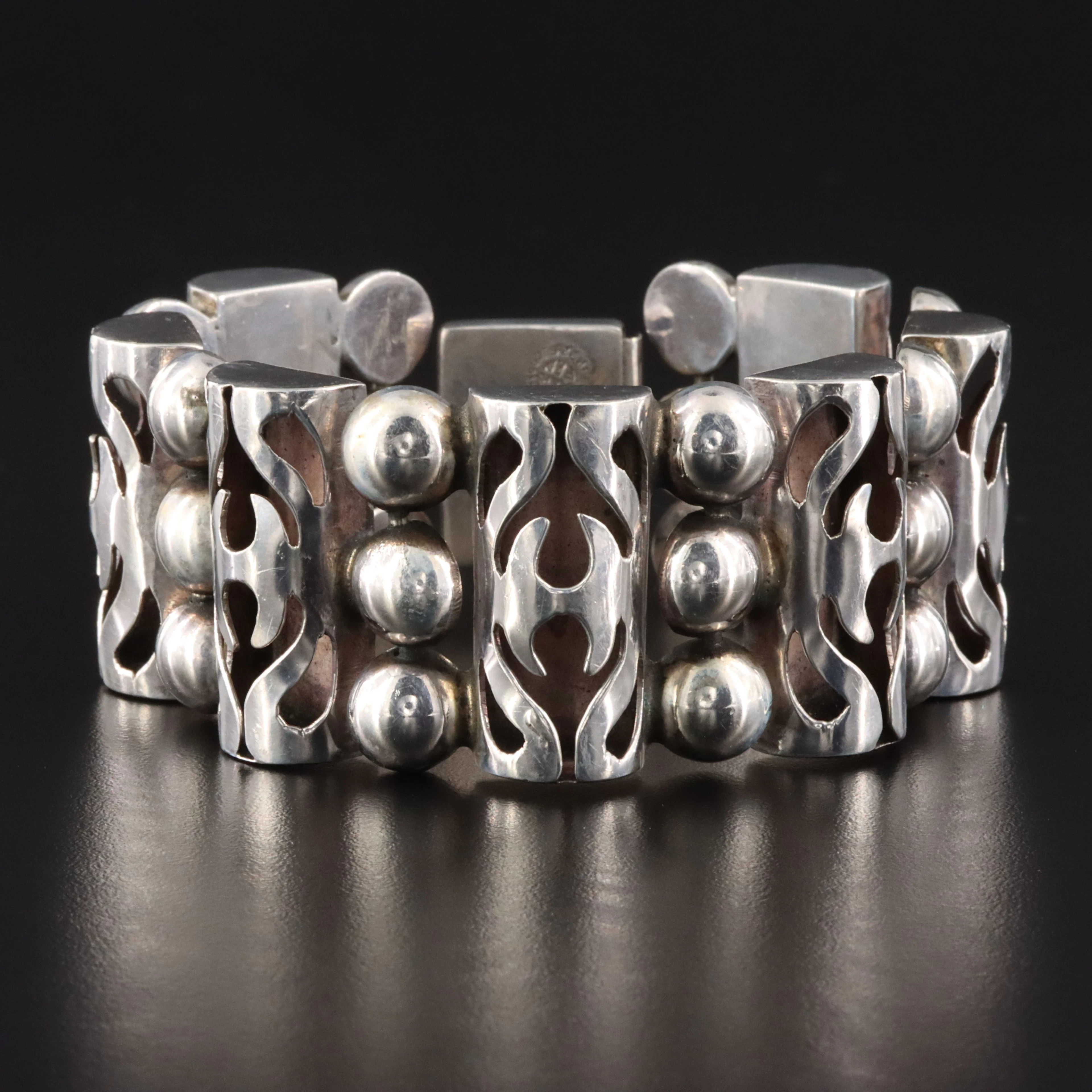 Mexican Modernist Sterling Cutout Bead Bracelet