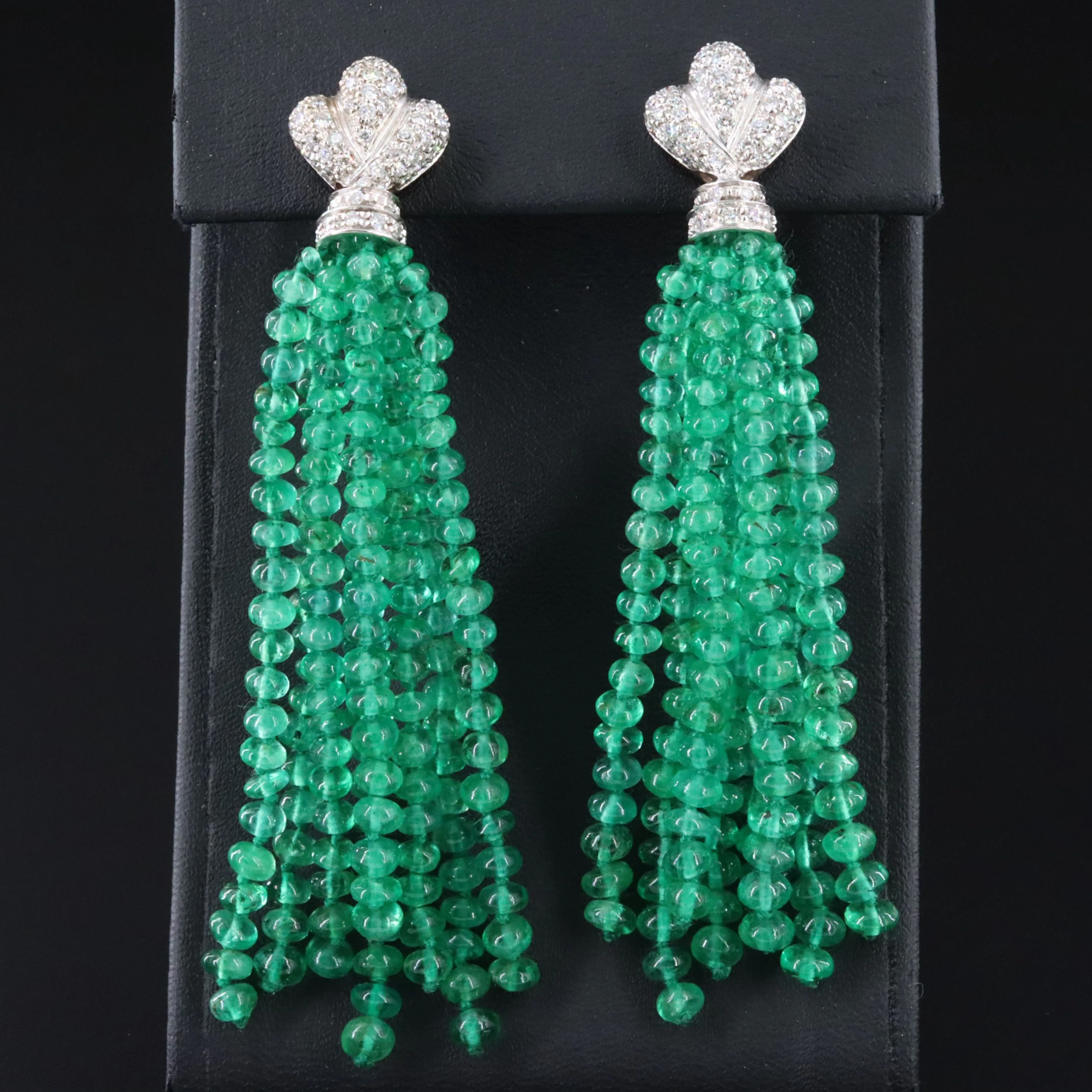 18K Brazilian Emerald and 1.50 CTW Diamond Tassel Earrings with GIA Report