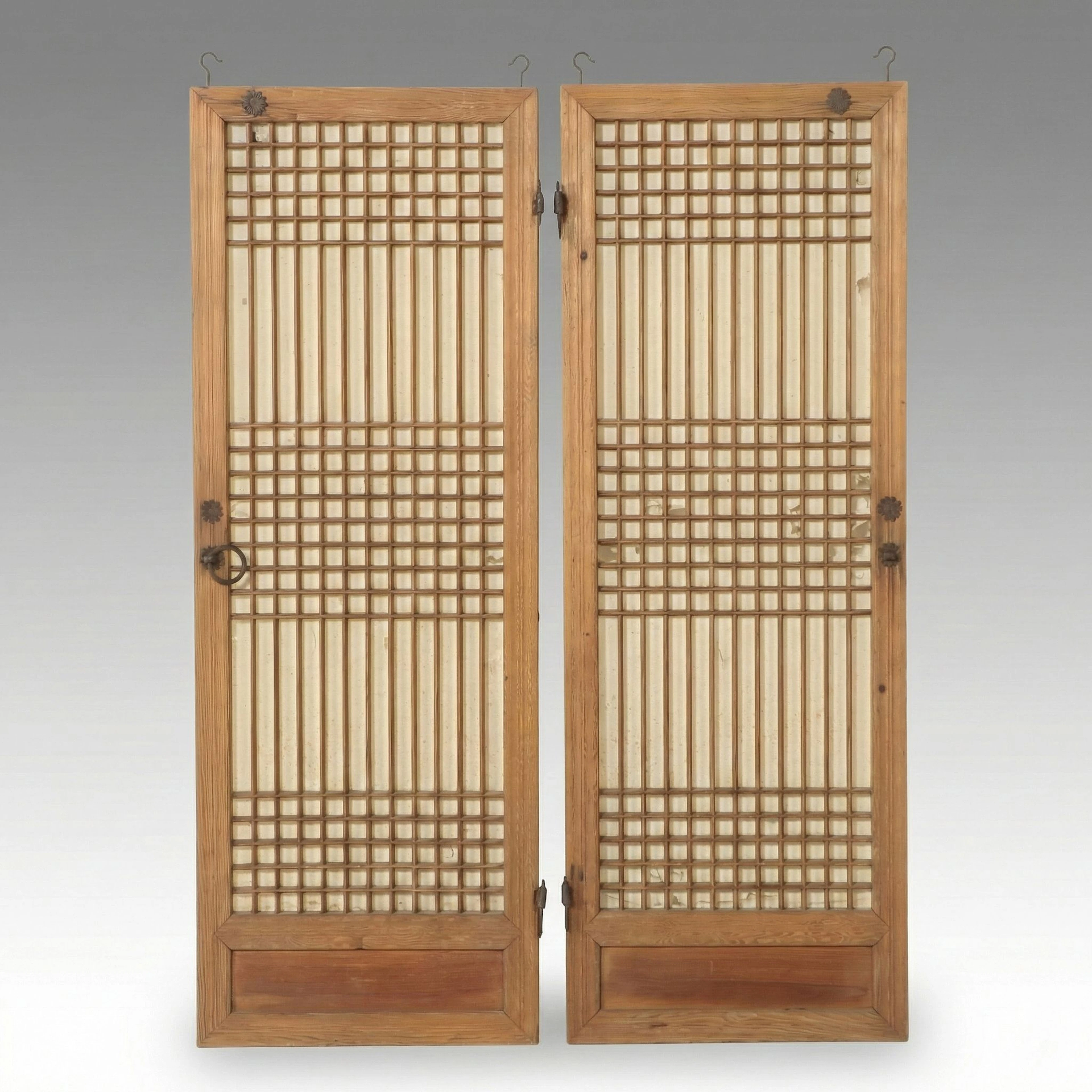 Pair of Korean Elm Hanok Doors with Paper Backing